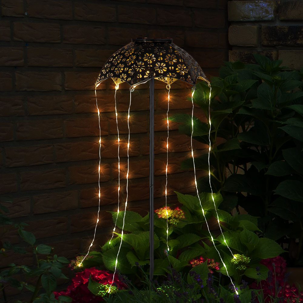 GLOBO LIGHTING LED Solarleuchte, LED-Leuchtmittel fest verbaut, Warmweiß, Solarlampe Außenleuchte Erdspieß Regenschirm 60x LED schwarz 2x