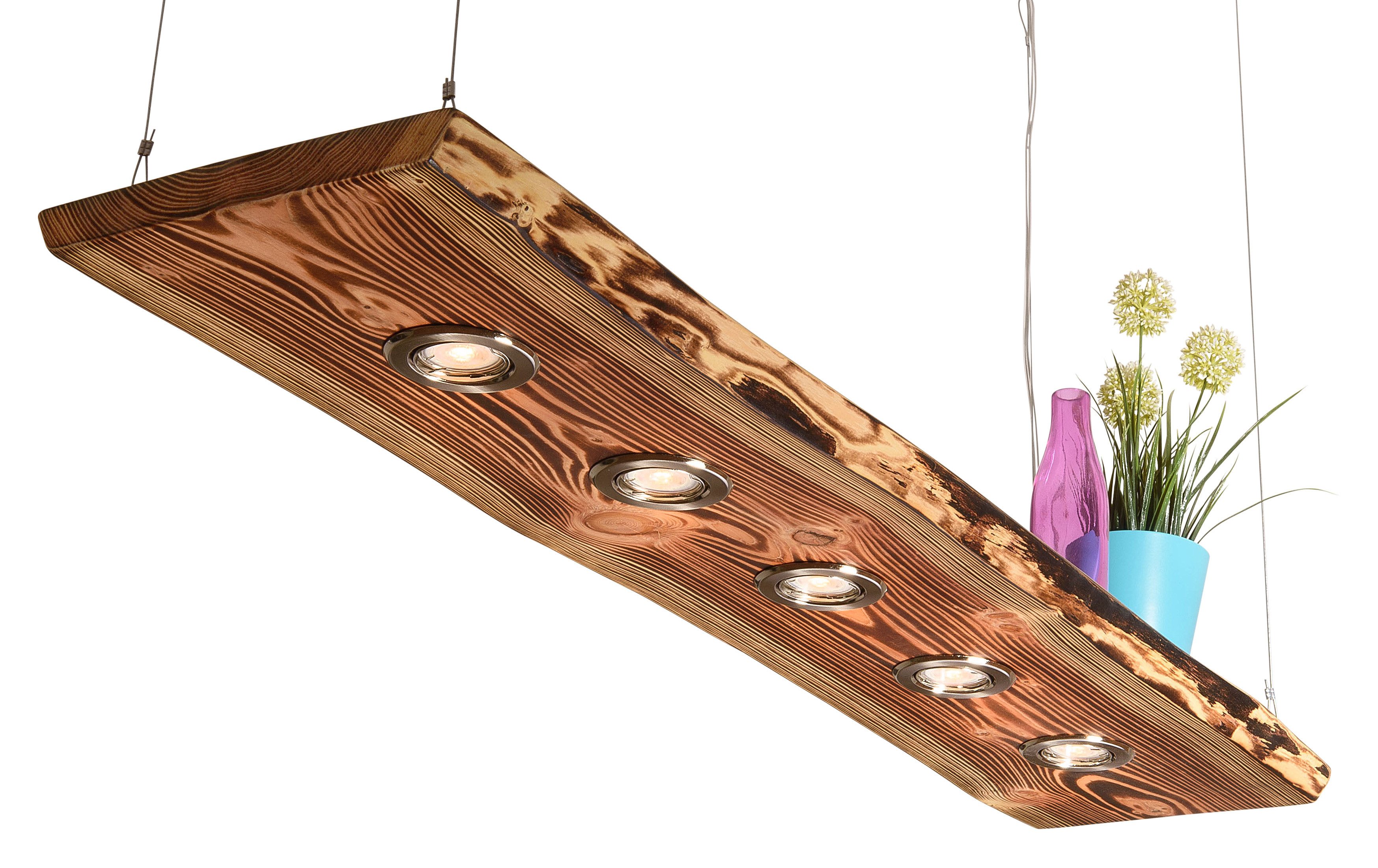 Blockholz-Schmiede Hängeleuchte Lärchen Hängeleuchte geflammt aus Deutscher Manufaktur LED Lampen, LED wechselbar, Warmweiß