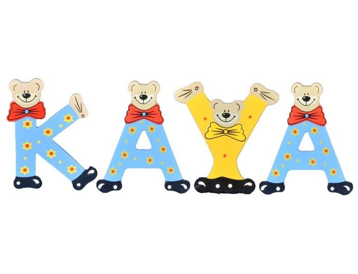 Playshoes Deko-Buchstaben (Set 4 St) Kinder Holz-Buchstaben Namen-Set KAYA - sortiert Farben können variieren bunt