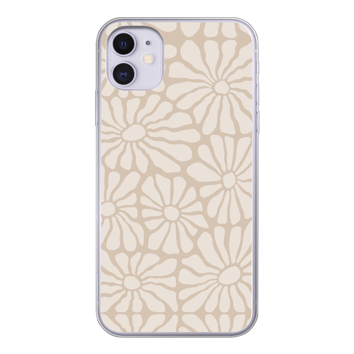 MuchoWow Handyhülle für Apple iPhone 11 Floral - Druck - Beige - Braun - Minimalistisch, Smartphone-Bumper, Print, Handy Schutzhülle Dünn