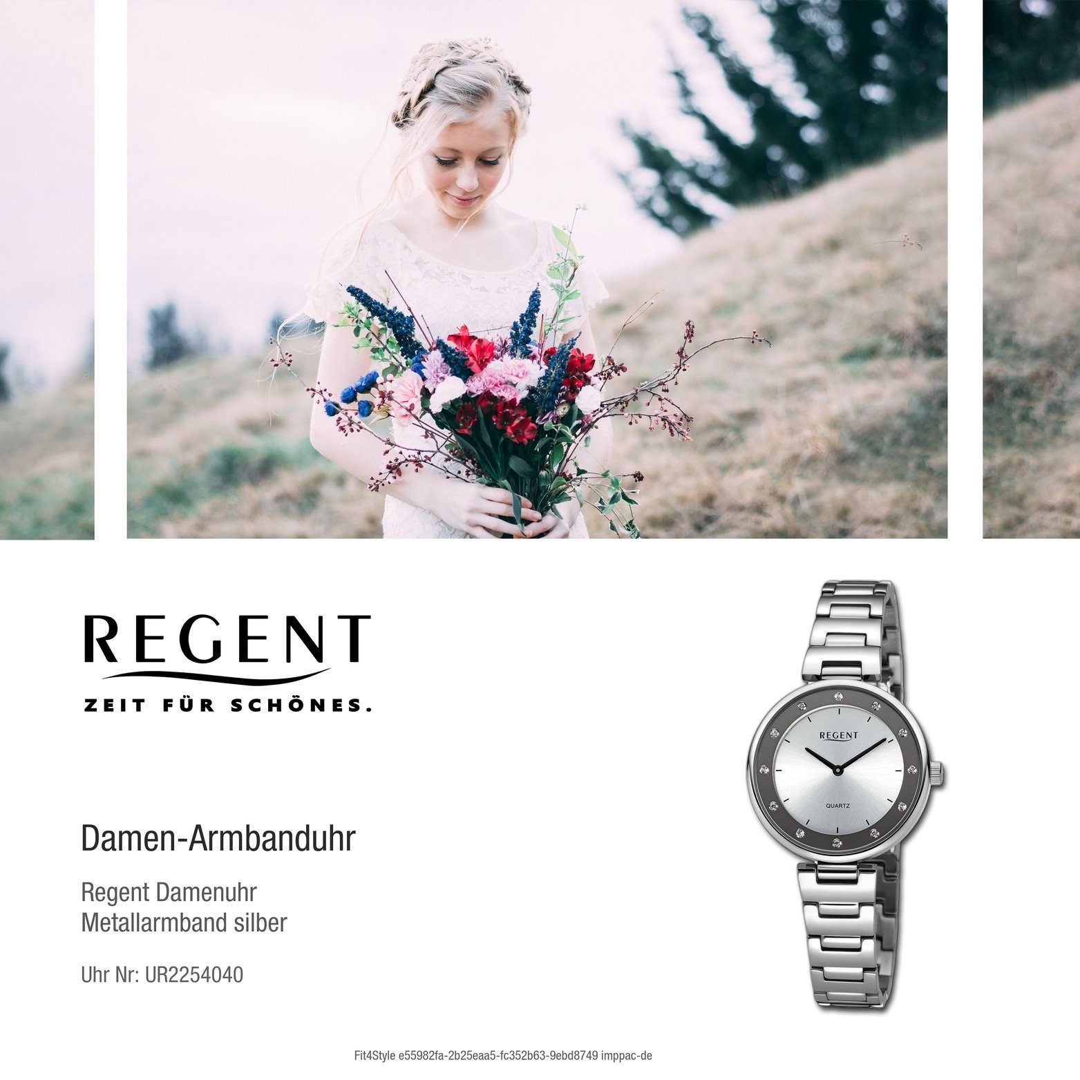 Regent groß (ca. Damenuhr Analog, Quarzuhr extra Regent rundes silber, Metallarmband Gehäuse, Damen 34mm) Armbanduhr