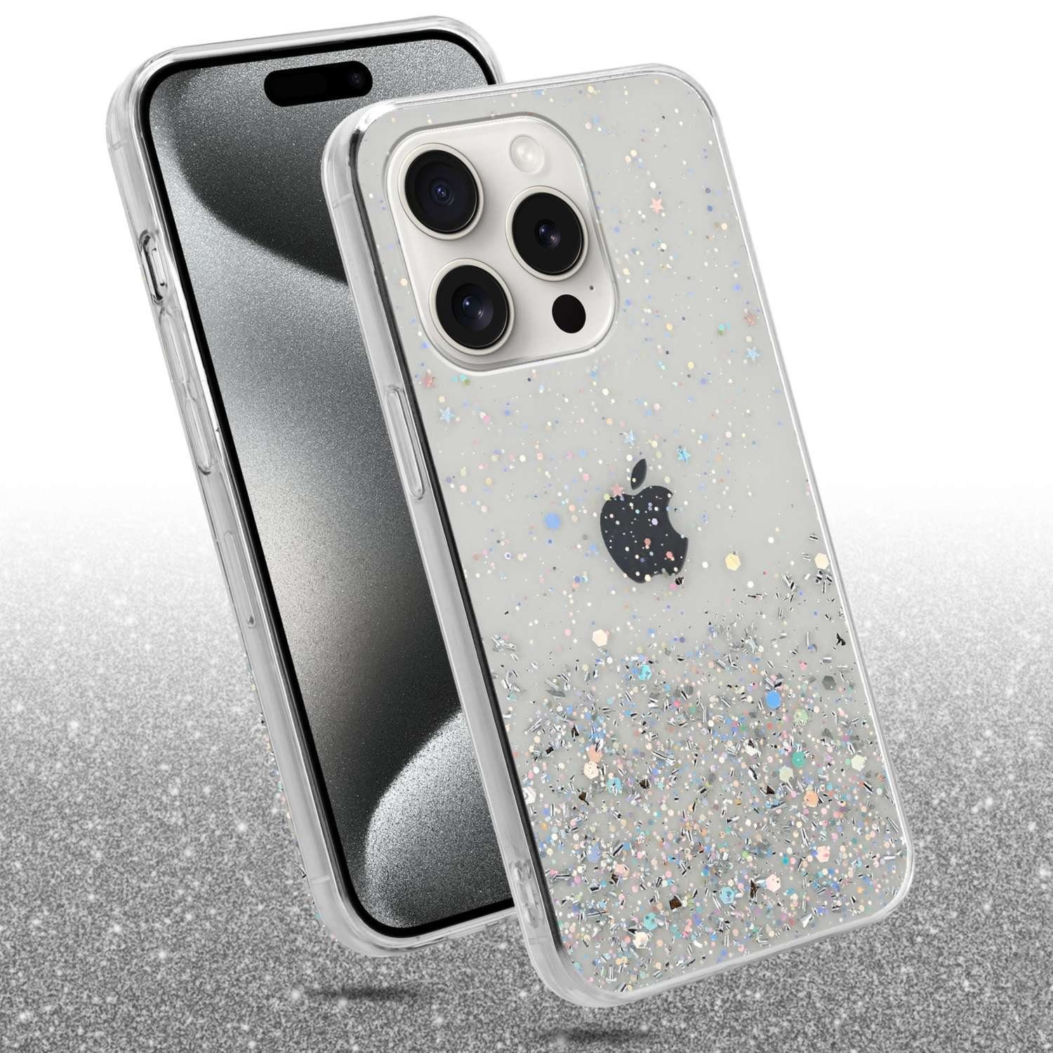 Cadorabo Handyhülle für iPhone 15 PRO MAX Hülle Apple iPhone 15 PRO MAX, Flexible TPU Silikon Handy Schutzhülle - Hülle - mit Glitzer