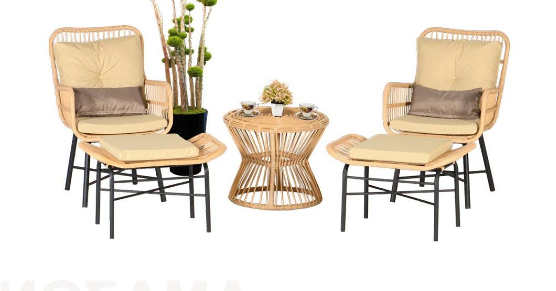 Xlmoebel Gartenlounge-Set 5tlg Rattan Sessel Hocker Couchtisch Schaukelstuhl für Terrasse, (5-tlg. Rattan Gartenlounge-Set, 5-tlg., 2x Sessel; 2x Hocker; Couchtisch), Made in Europa