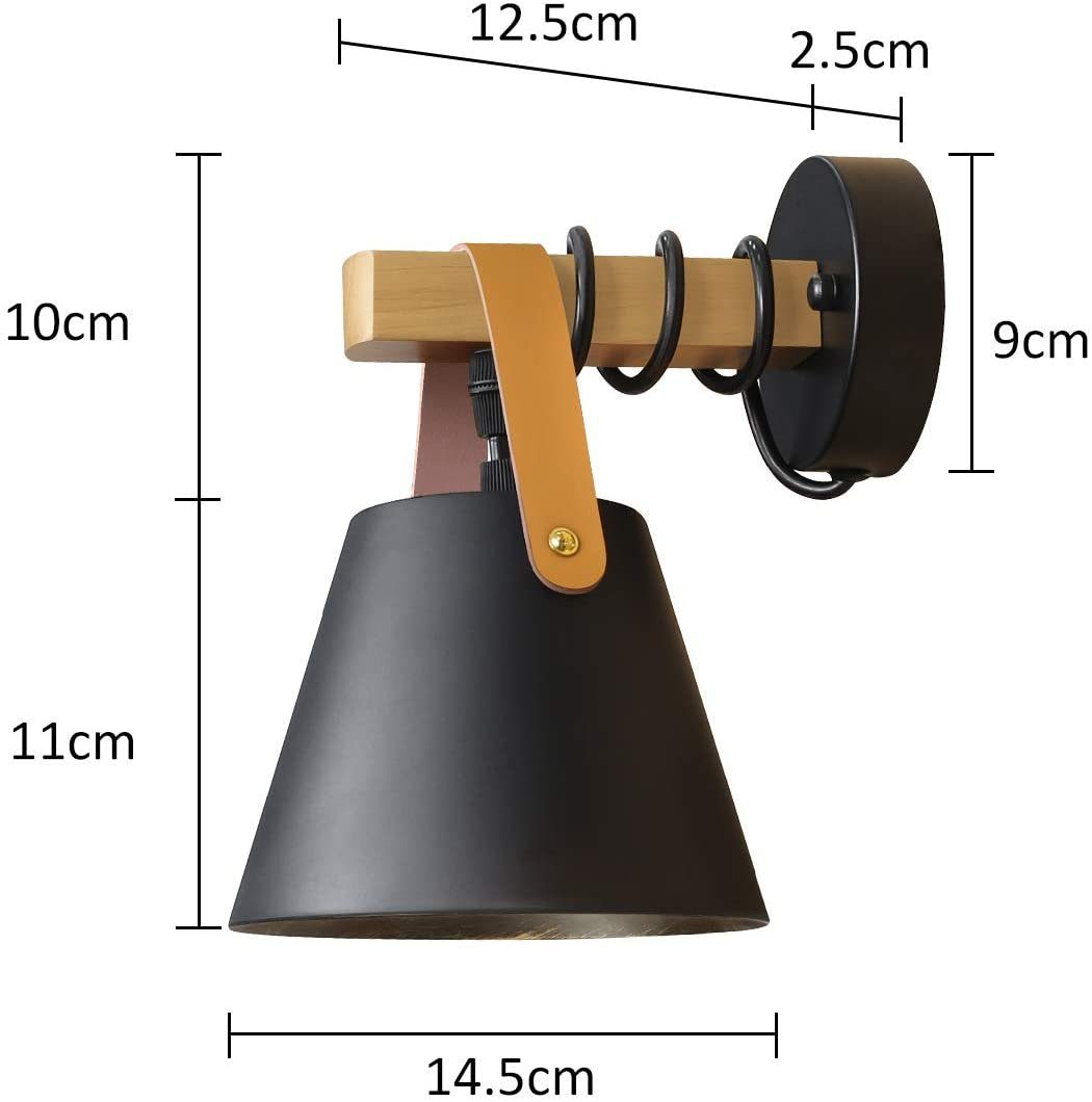Schwarz Holz Wandlampe wechselbar Wandleuchte LED E27 ZMH Innenbeleuchtung, Vintage Industrie