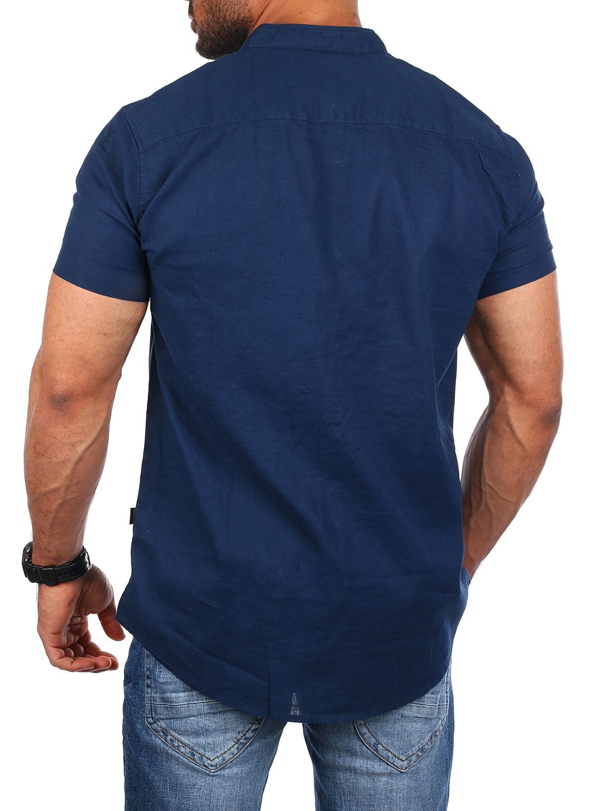 CARISMA Kurzarmhemd Herren Leinen Baumwoll Mix Casual Hemd 9337 Regular Kurzarm Stehkragenkragen Uni – Bild 4 von 5