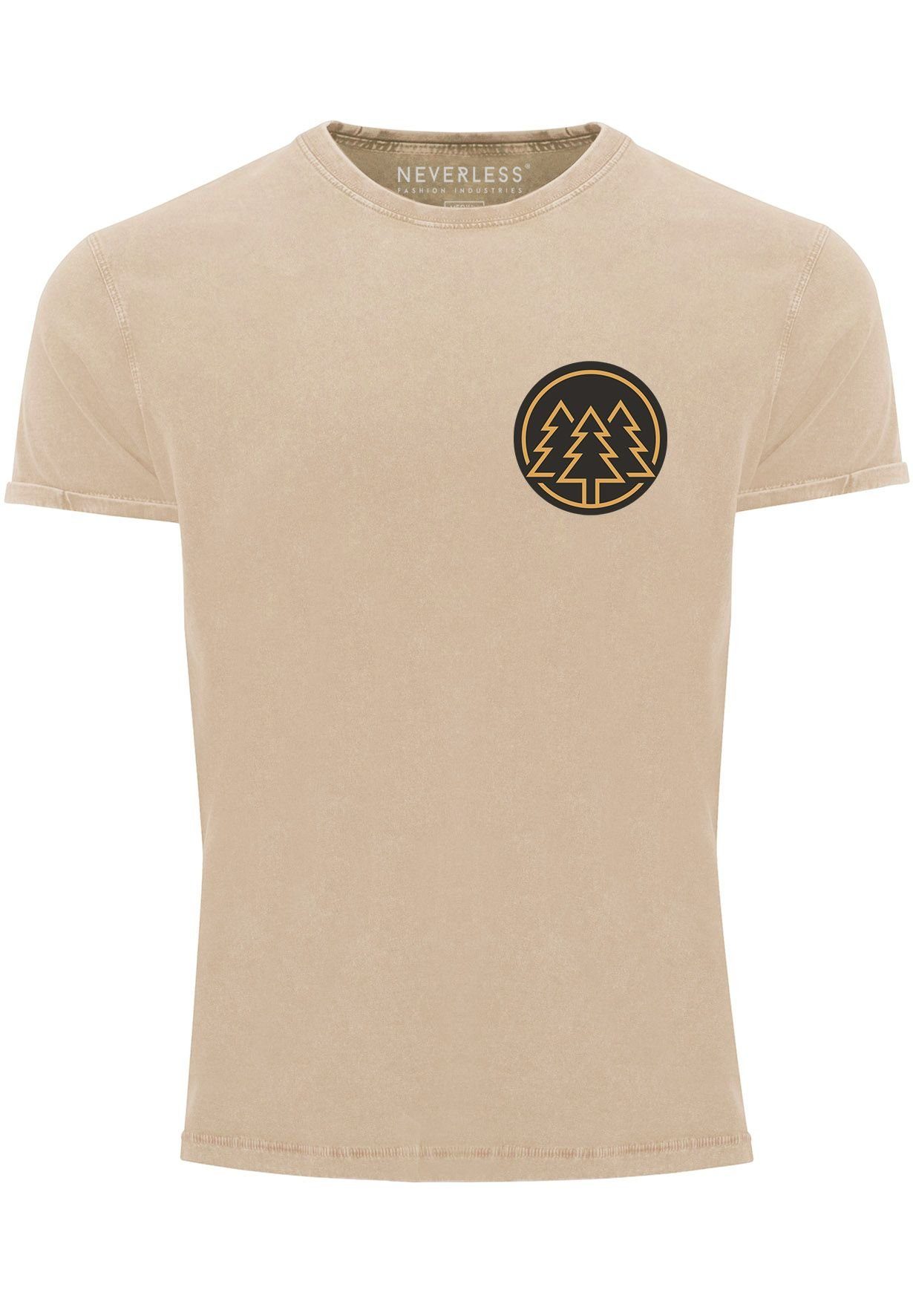 Neverless Print-Shirt Herren Vintage Shirt Logo Print Wald Bäume Outdoor Motiv Printshirt T- mit Print natur