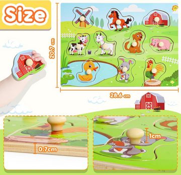 POPOLIC Lernspielzeug 3er-Set Holzpuzzle (3-St), Puzzle ab 2 - Holzspielzeug Kinderspielzeug Motorikspielzeug
