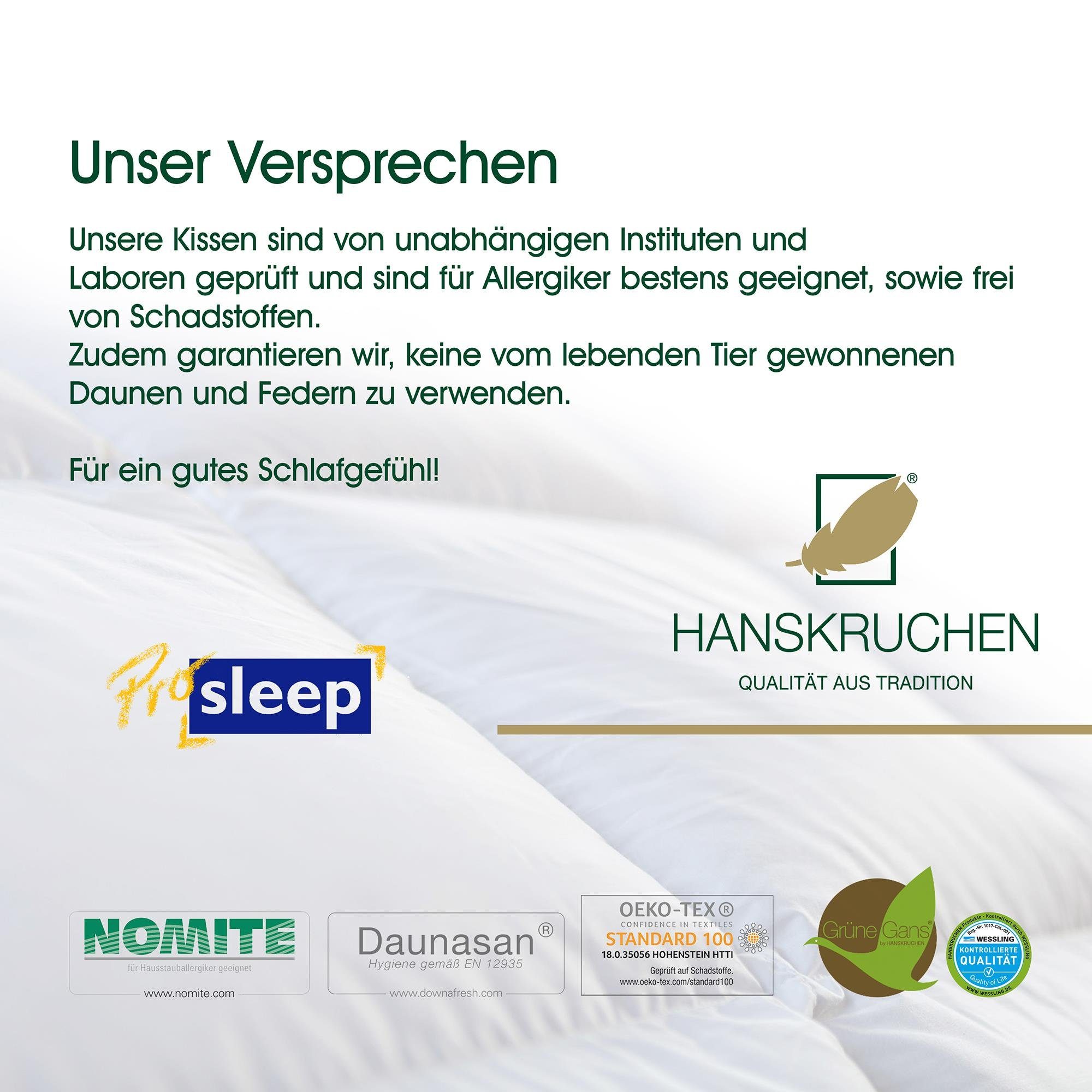 100% allergikerfreundlich hergestellt Bezug: Pro Sleep, 100% Daunenkissen HANSKRUCHEN, Sleep 40x80 Deutschland, Baumwolle, Füllung: cm, in Federn,