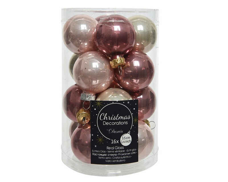 Decoris season decorations Weihnachtsbaumkugel, Weihnachtskugeln Glas 3,5cm 16 Stück - Samtpink / Puderrosa / Perle