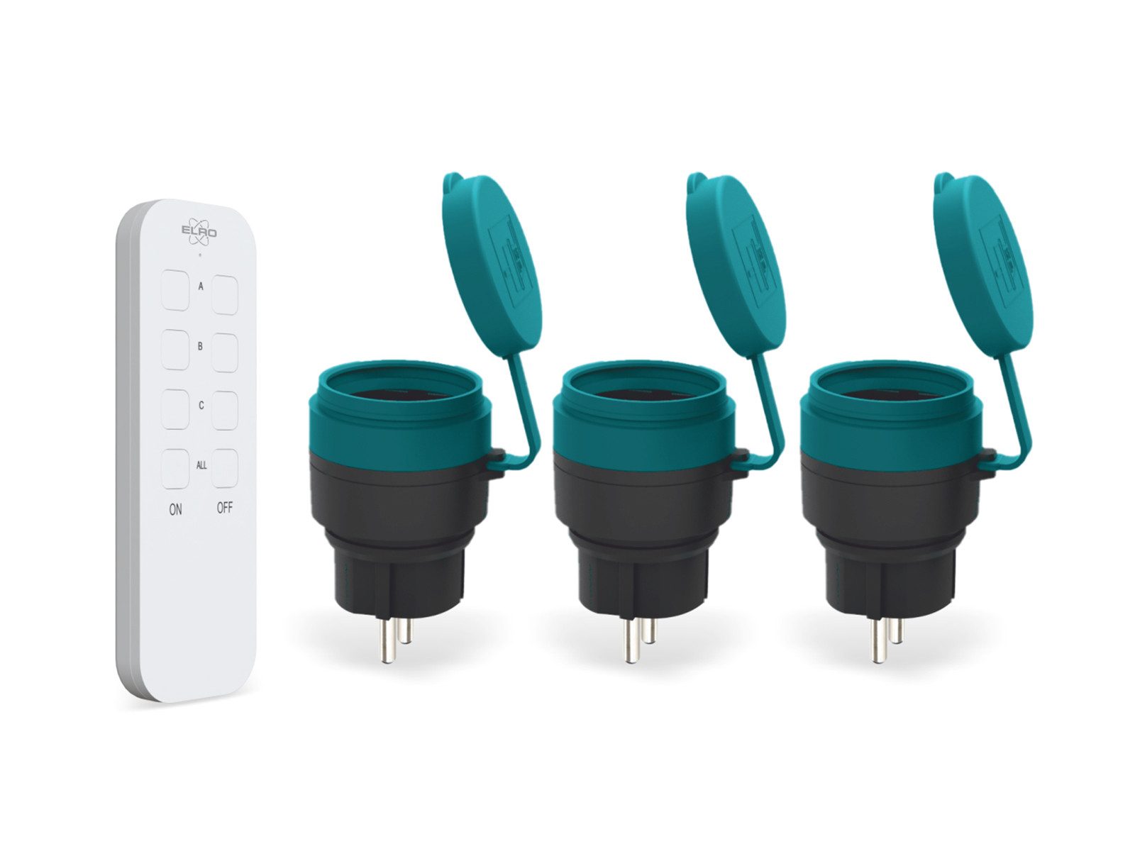 Elro Funksteckdose, 3er Set schaltbare IP44 Steckdose mit Fernbedienung, Gartensteckdose