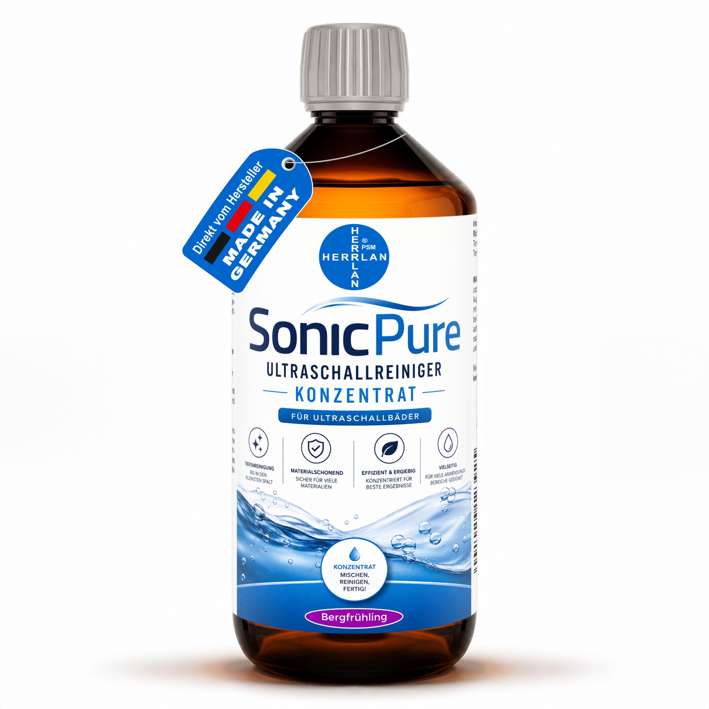 HERRLAN Ultraschallbad Reinigungskonzentrat SonicPure Universalreiniger (mit Bergfrühling-Duft, [- HERRLAN-Qualität Made in Germany)
