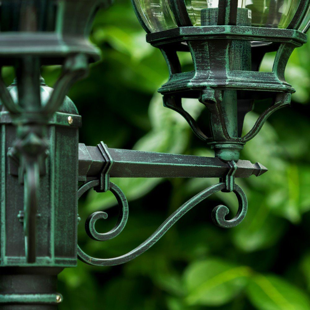 hofstein Außen-Stehlampe »Adro« Außenleuchte Kandelaber in antikem Look, Aluguss Schwarz/Grün, ohne Leuchtmittel, Aluguss in Schwarz/Grün mit Kunststoff-Scheiben, 3-armig, E27, IP44