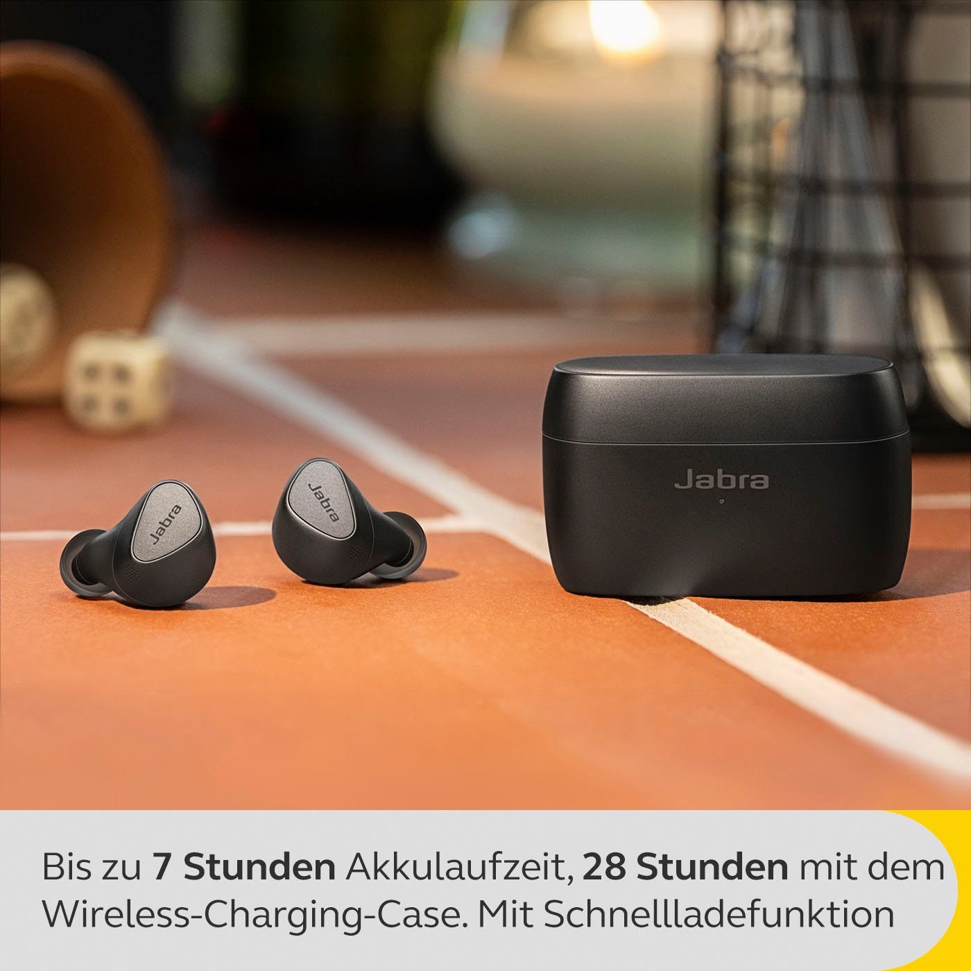 wireless Jabra Elite aktiver 5 Cancelling Alexa, Schwarz/silberfarben In-Ear-Kopfhörer Bluetooth, (ANC), Google Noise (Active Assistant, mit (ANC) hybrider Geräuschunterdrückung Siri,