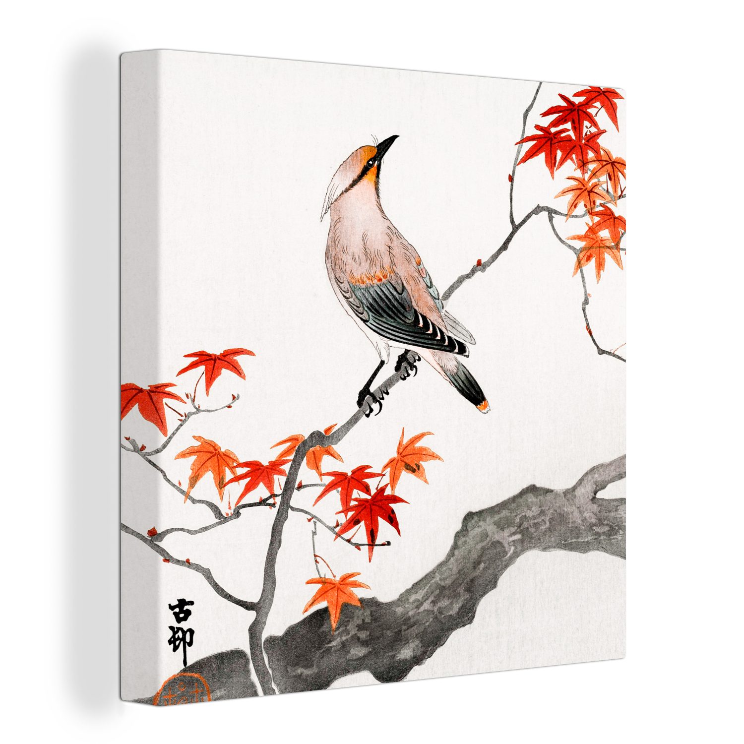 Japanischer St), (1 - Leinwand Vintage für OneMillionCanvasses® Bilder Leinwandbild Vogel Schlafzimmer - - Wohnzimmer Baum Ahorn,
