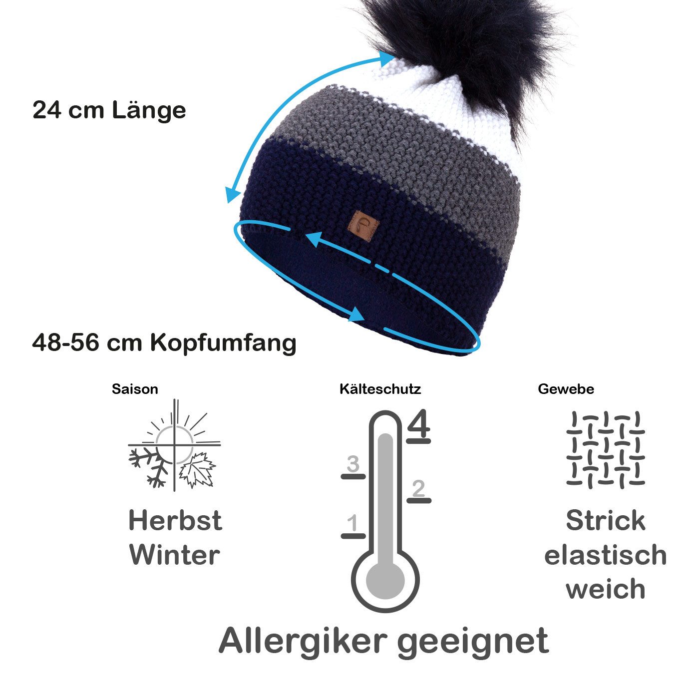 Faera Bommelmütze Wintermütze Damen Herren Mütze Beanie Haube gefüttert Bommelmütze