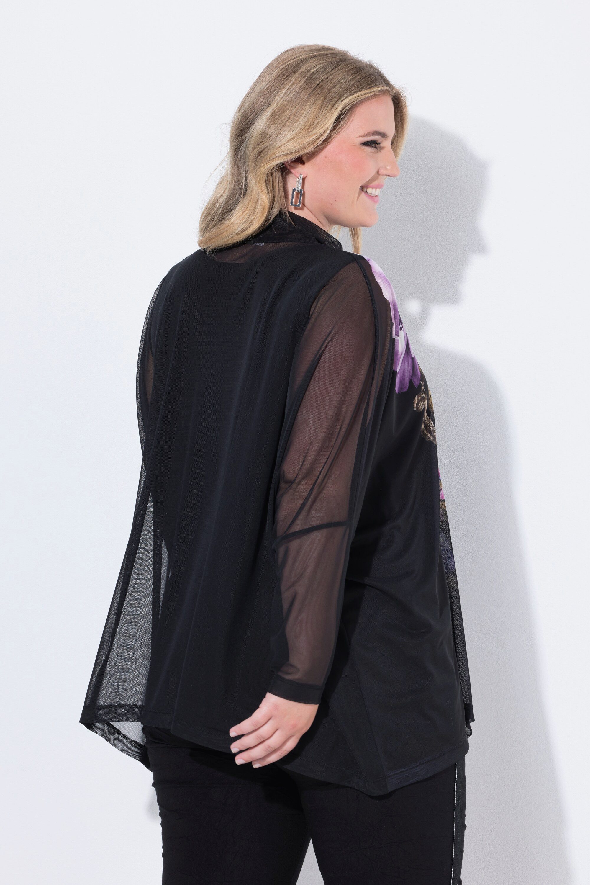 MIAMODA Longbluse Mesh-Bluse oversized Blumenmotiv blickdichtes Top