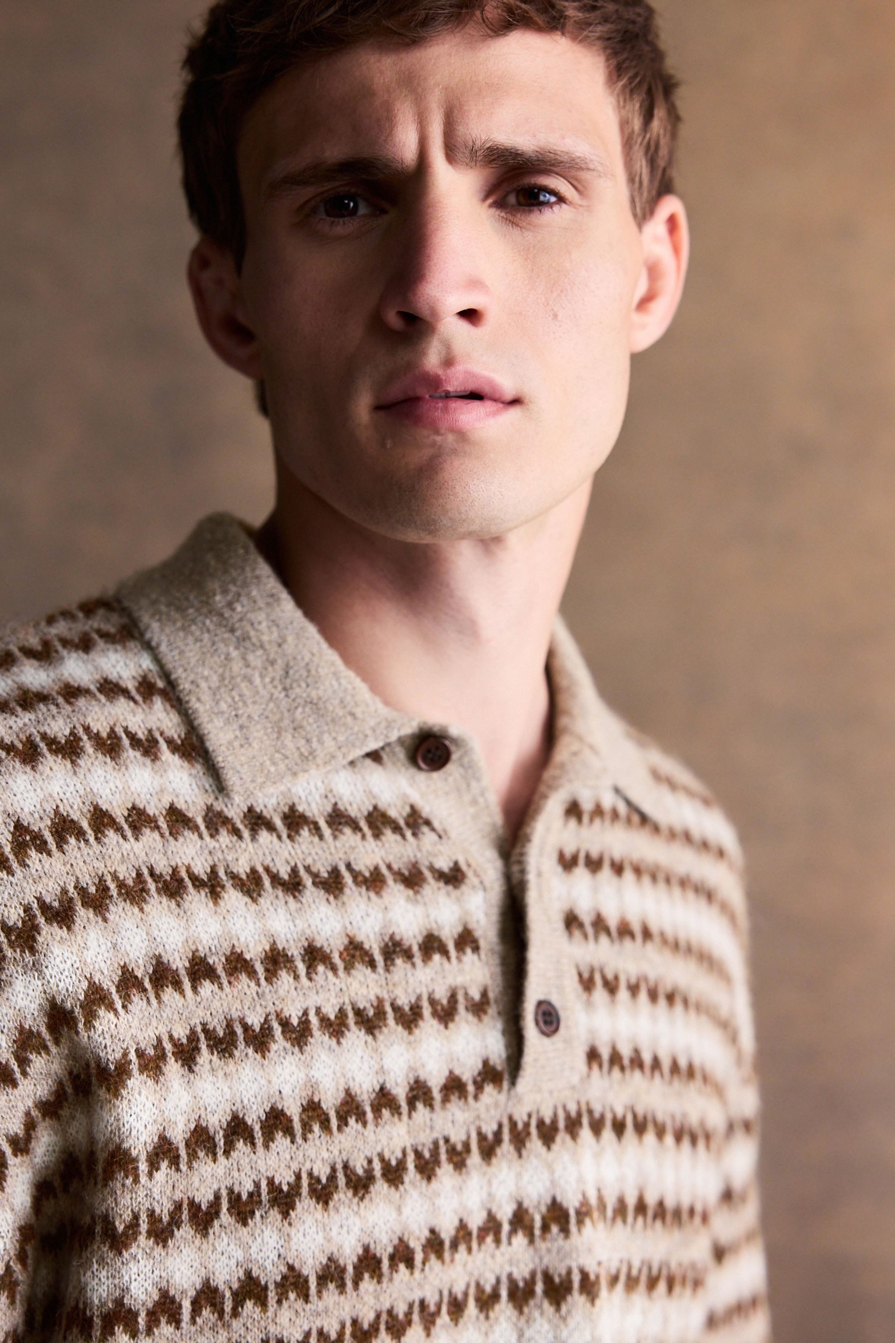 Next Langarm-Poloshirt Regular Fit Strick-Polohemd mit Fairisle-Muster (1-tlg)