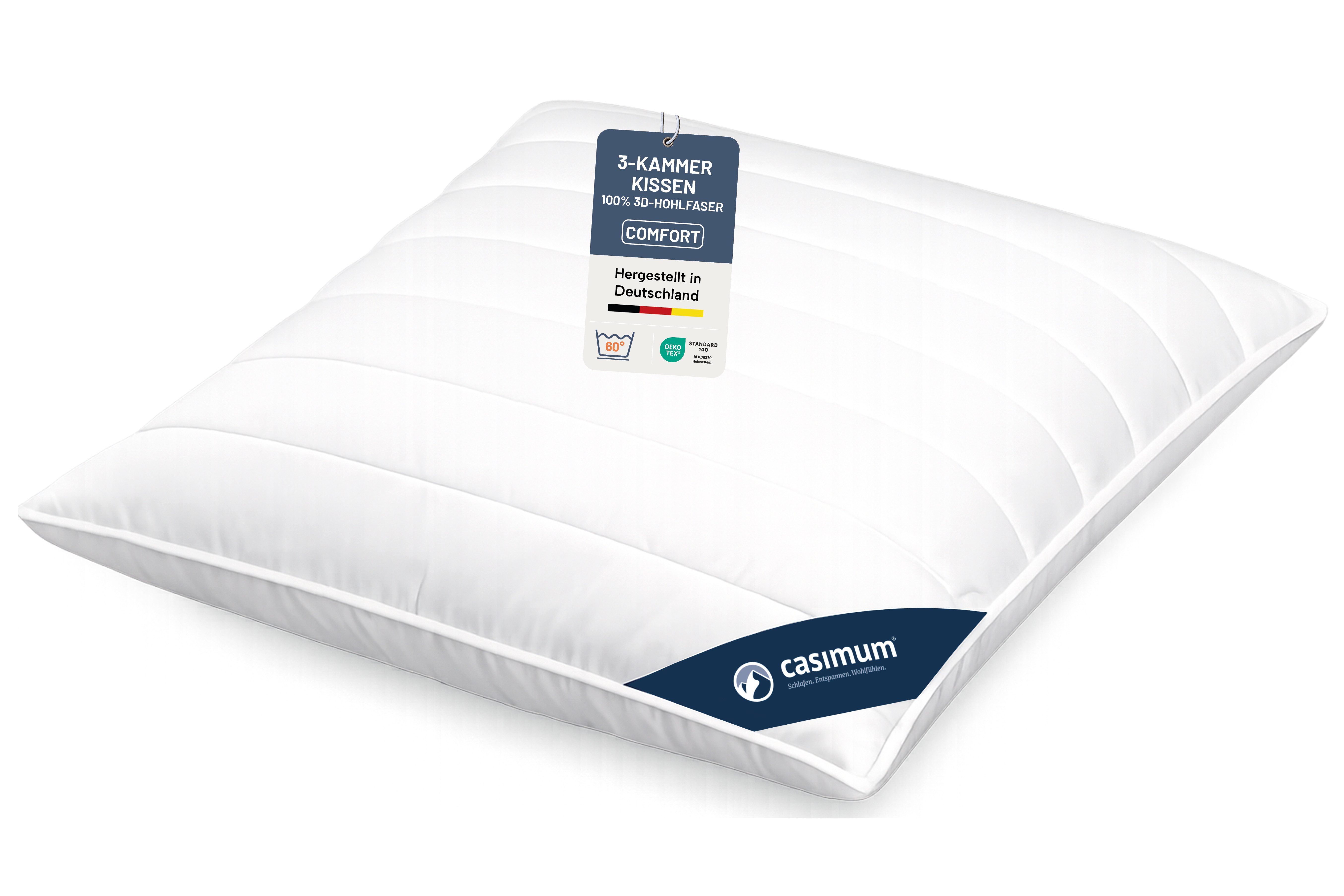 casimum 3-Kammer-Kopfkissen COMFORT Kissen 3D-Hohlfaser (Außen), Füllung: 3D-Hohlfaser, 100% Polyester (Außenkammer), Bezug: 100 % Baumwolle, Rückenschläfer, Seitenschläfer, pflegeleicht & komfortabel, weiches Kopfkissen 80x80, Kissen 40x80cm