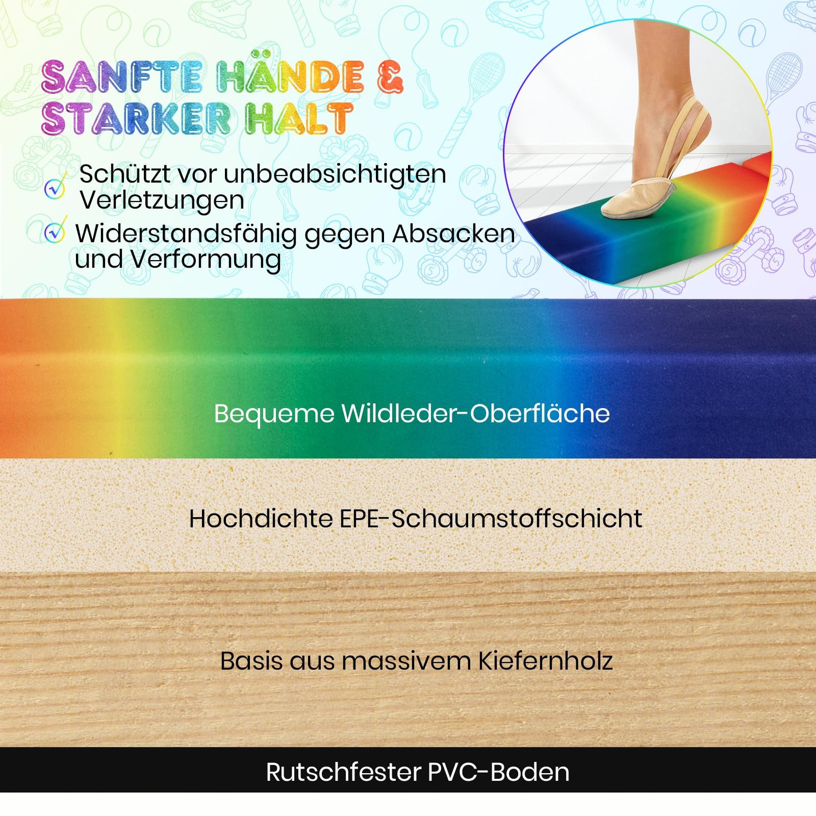 COSTWAY Balancetrainer, 240cm klappbarer Schwebebalken mit Holzsockel