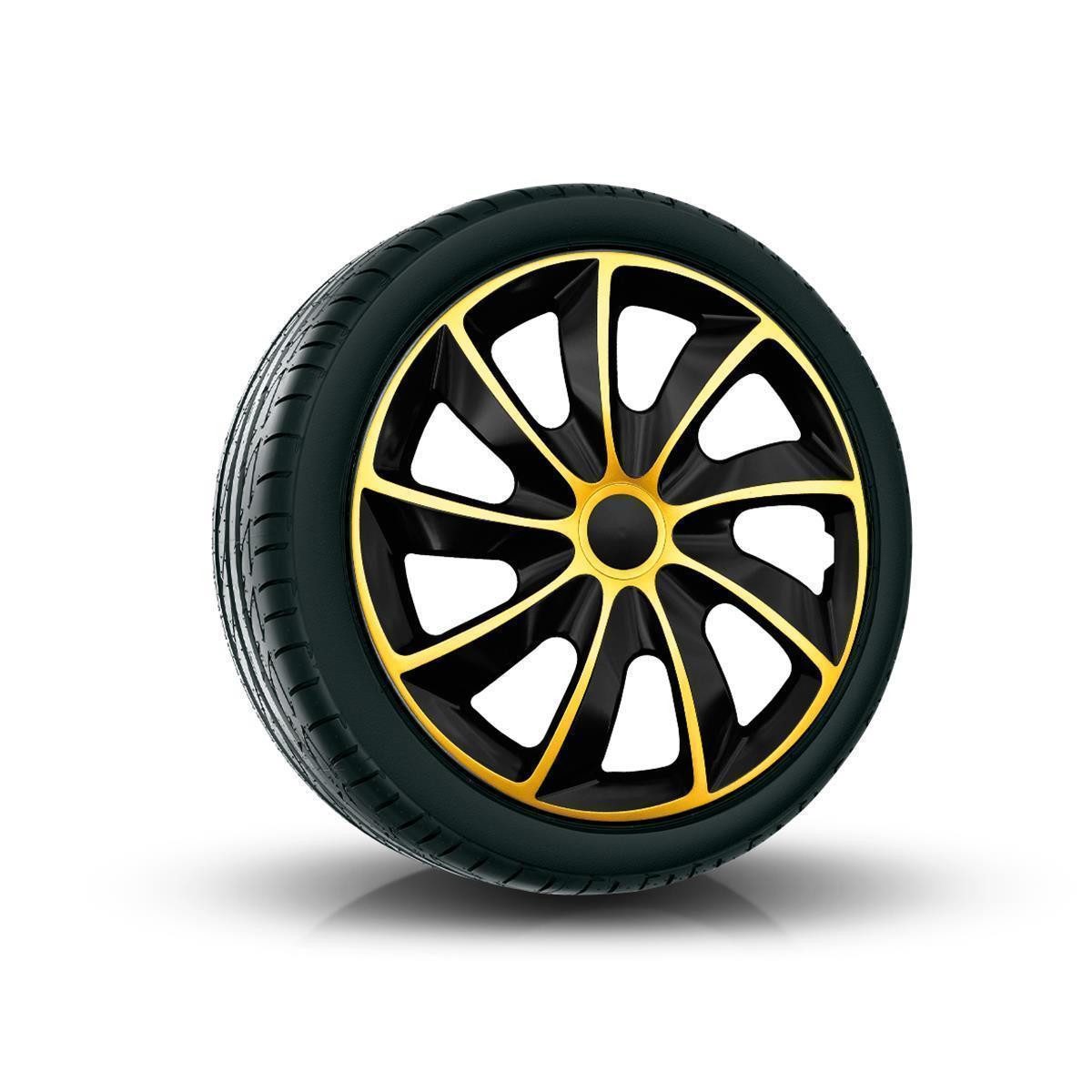 NRM Radkappe QUAD 14 Zoll in Gold/Schwarz, 14 in Zoll, (4-St) Radzierblenden für Stahlfelgen Zweifarbige Radkappen Satz 4er Set 14"