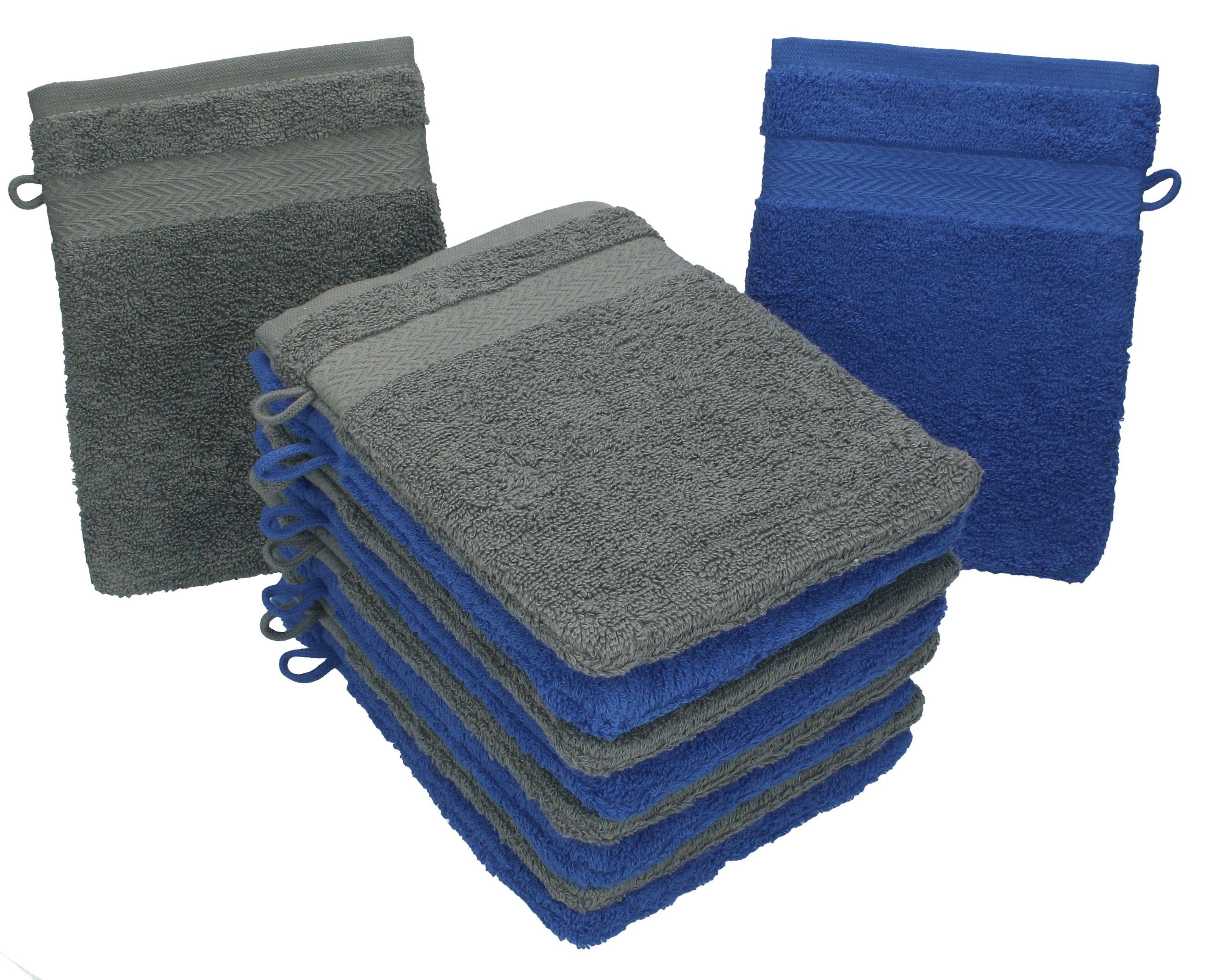 10 100% Royalblau und Premium Waschhandschuh Farbe Stück Set Waschlappen Baumwolle cm 16x21 anthrazit Waschhandschuhe Betz