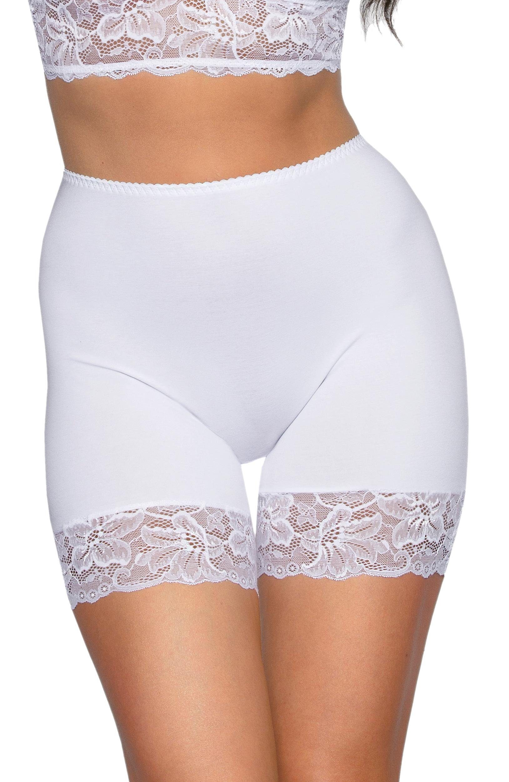 Alkato Lange Unterhose Longpants mit Spitze Miederpants Unterhosen mit Bein Weiß | Lange Unterhosen