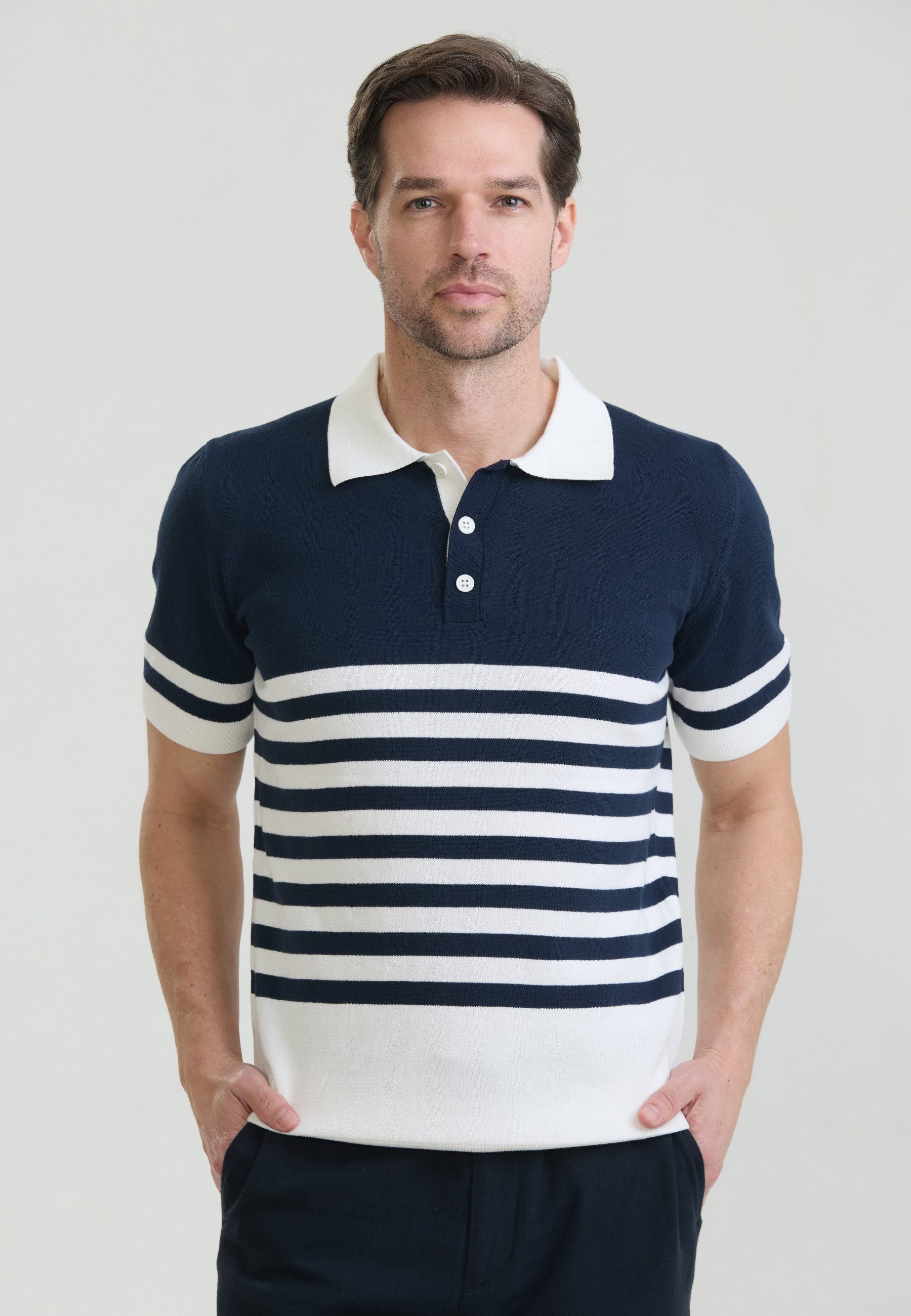 Felix Hardy Poloshirt Gestreiftes Strick-Poloshirt Kurzarm