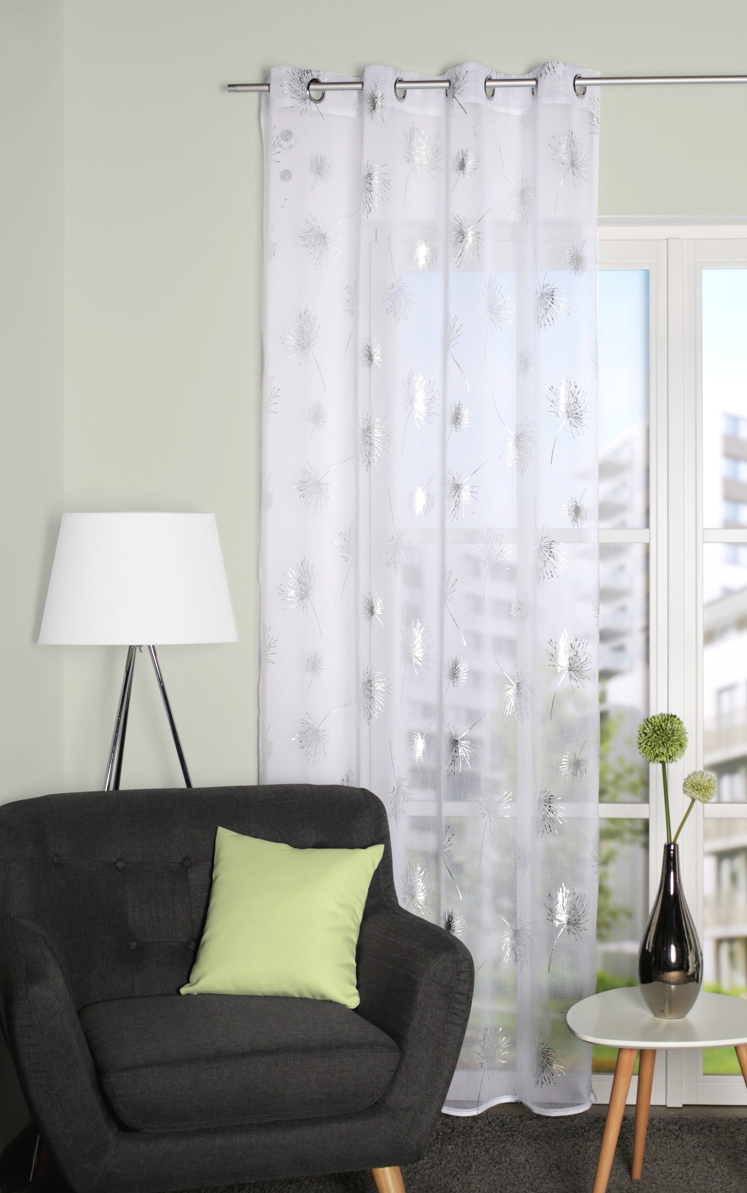 HOME WOHNIDEEN Gardine MESUT (1 St), Ösen, halbtransparent, Polyester, bedruckt