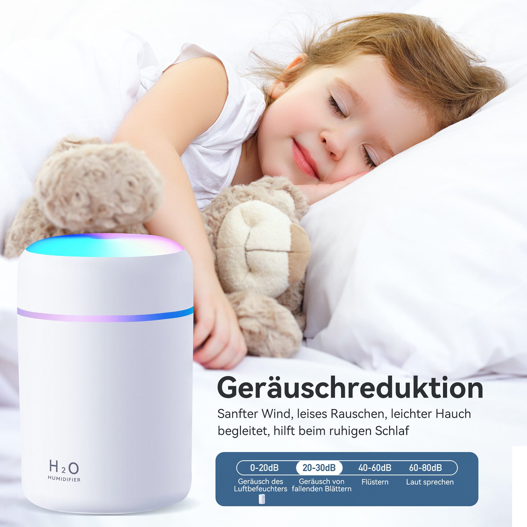 Senmudi Luftbefeuchter Small Humidifiers,Portable Desk Humidifiers,Luftbefeuchter, 0,30 l Wassertank, Mini Luftbefeuchter für Auto, Büro, Schlafzimmer