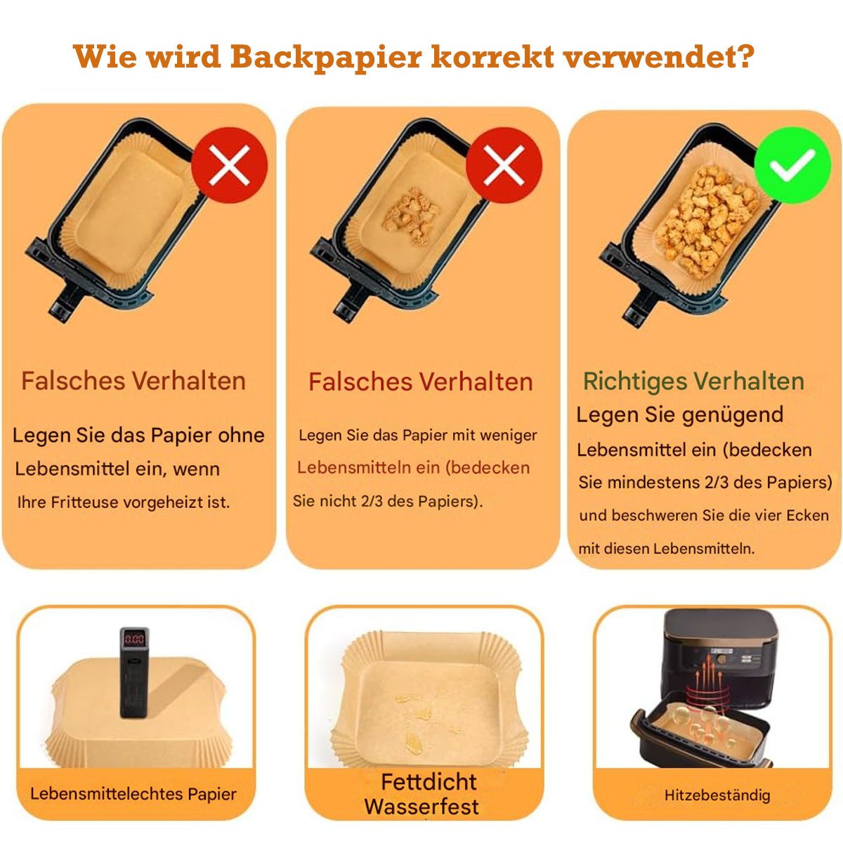 SURFOU Backpapier für Heißluftfritteuse Airfryer Ninja Foodi Flexdrawer/AF500eu 180 St., Lebensmittelsicher,Antihaft, Fettabweisend, Wasserfest, Hitzebeständig