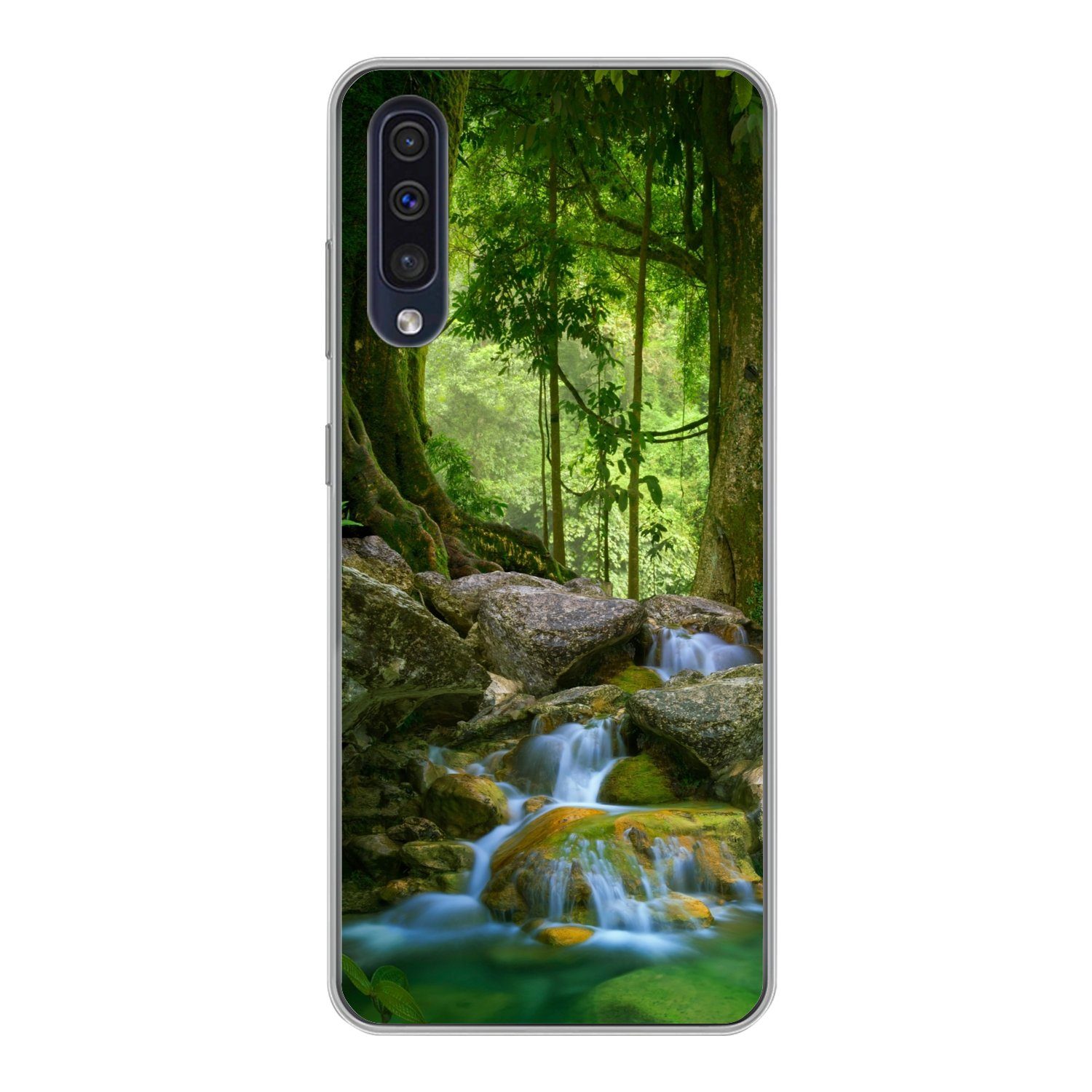 MuchoWow Handyhülle für Samsung Galaxy A30s Dschungel - Steine - Wasser - Natur - Pflanzen, Smartphone-Bumper, Print, Handy Schutzhülle Dünn