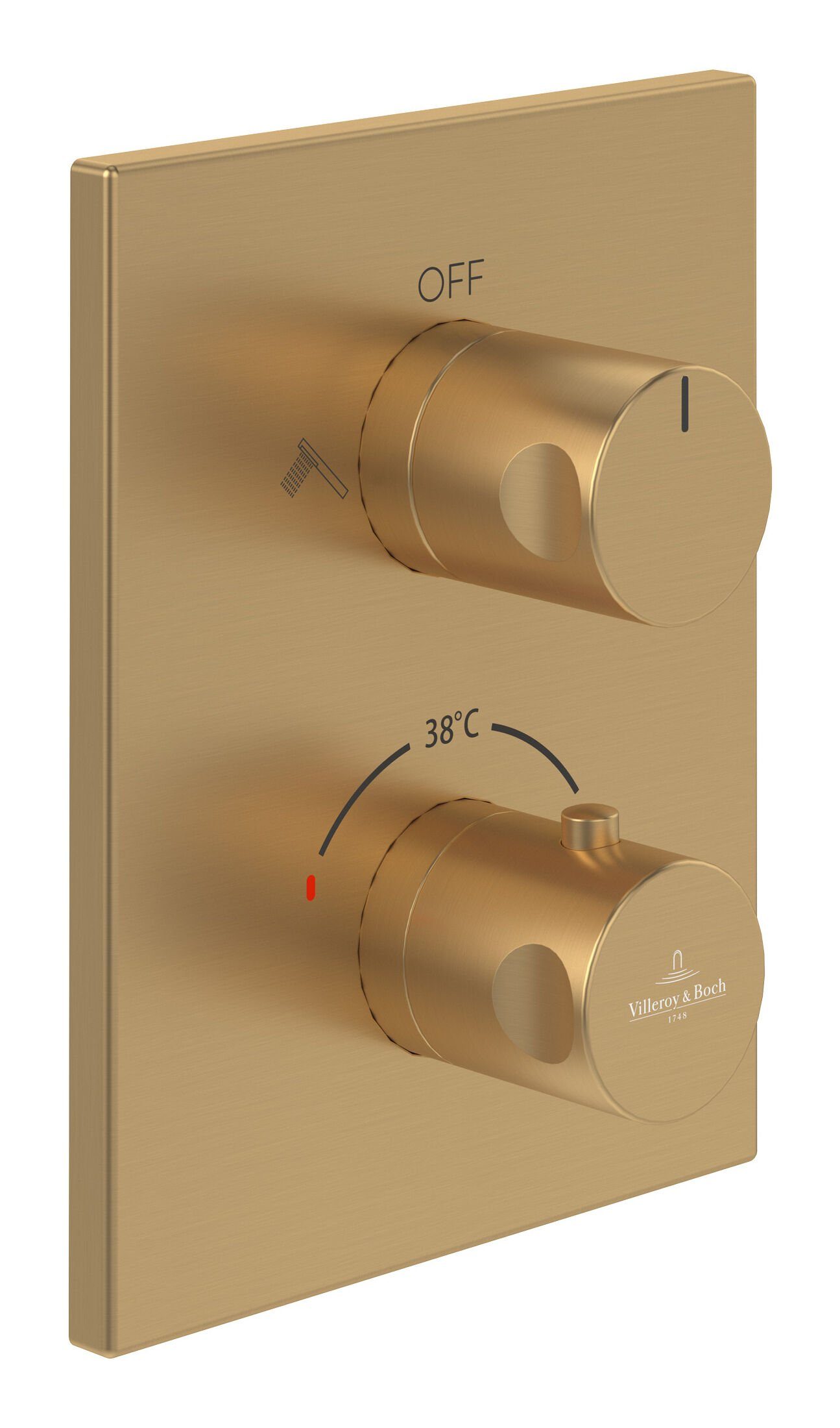 - Fittings Villeroy Boch Taps mit Unterputzarmatur & Brushed Umsteller Unterputz-Thermostat, Universal Eckig, Gold &