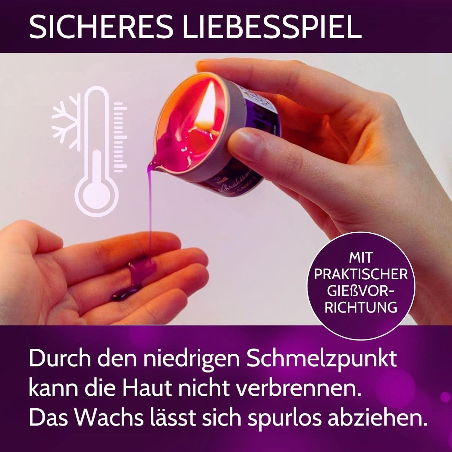 Vibratissimo Massagekerze S/M Kerze 50ml, Niedertemperaturkerze, verschiedene Farben für aufregende Momente