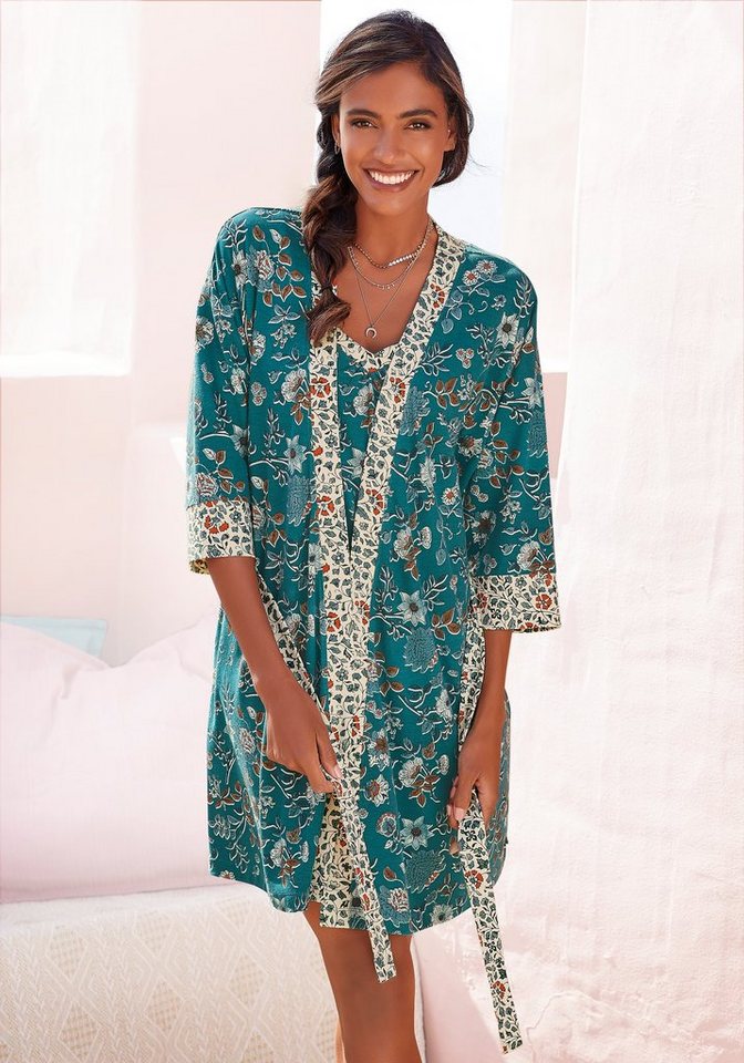 LASCANA Kimono, Kurzform, Jersey, Kimono-Kragen, Gürtel, mit Blumen  Allover-Druck