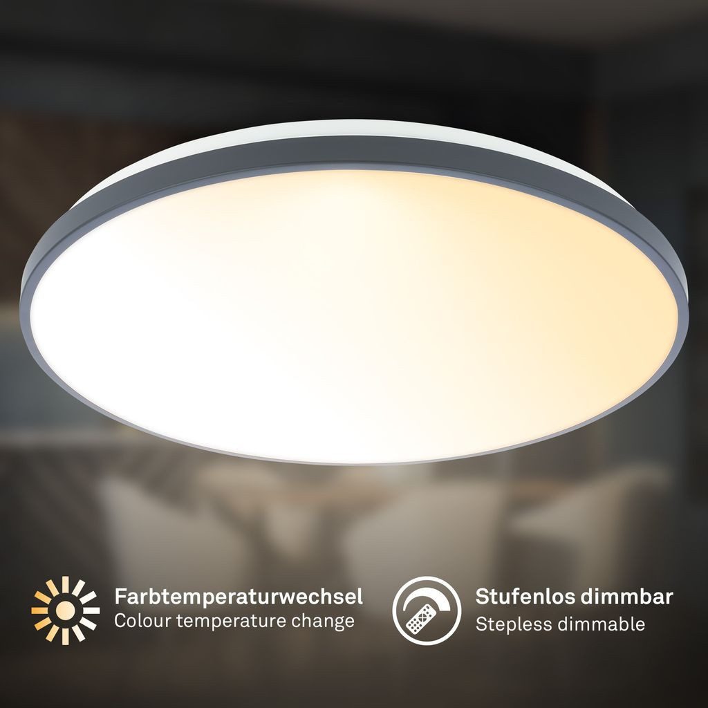 Briloner Leuchten LED Deckenleuchte LED Deckenlampe Fernbedienung Dimmbar CCT Dekorblende, LED fest integriert, CCT Farbtemperatursteuerung - Warmweiß / Neutralweiß / Kaltweiß, 48x6,5 cm, Wohnzimmer, Schlafzimmer, Flur, Küche