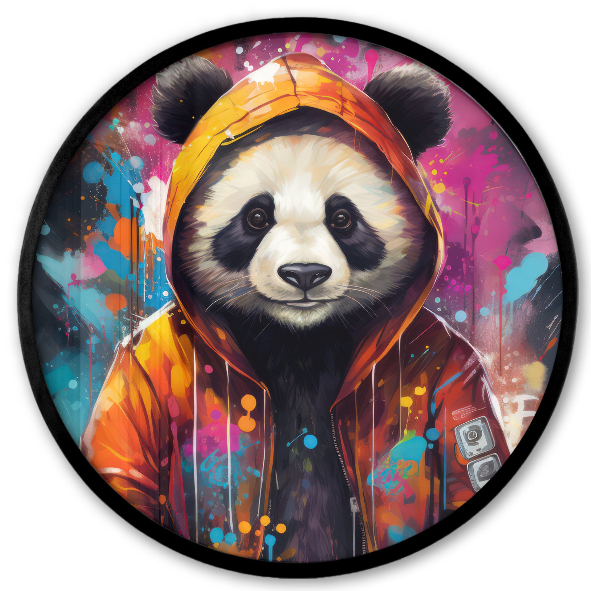 Poster Rund - Panda - Jacke - Graffiti - Orange