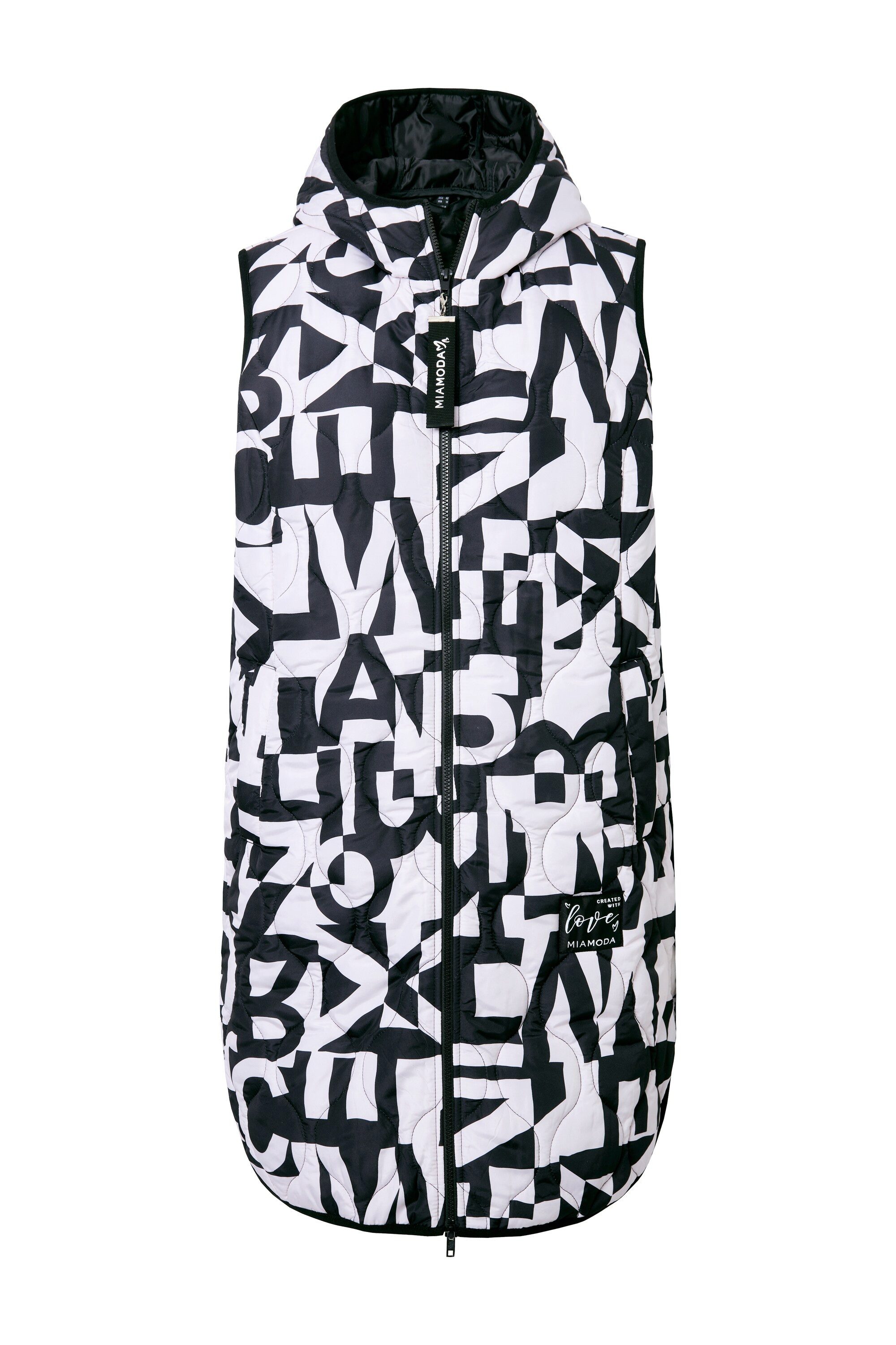 MIAMODA Steppweste Long-Steppweste A-Linie Wording-Muster Kapuze günstig online kaufen