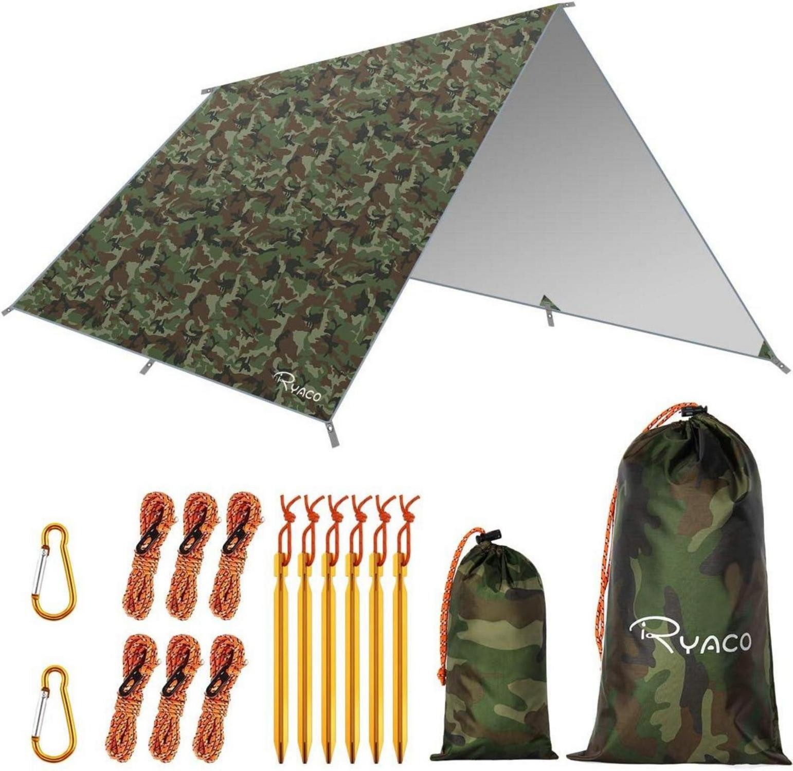 LuxusKollektion Campingstuhl Tarp 3x3 m Wasserdicht Zeltplane Ultraleicht mit ösen Erdnägel Seilen