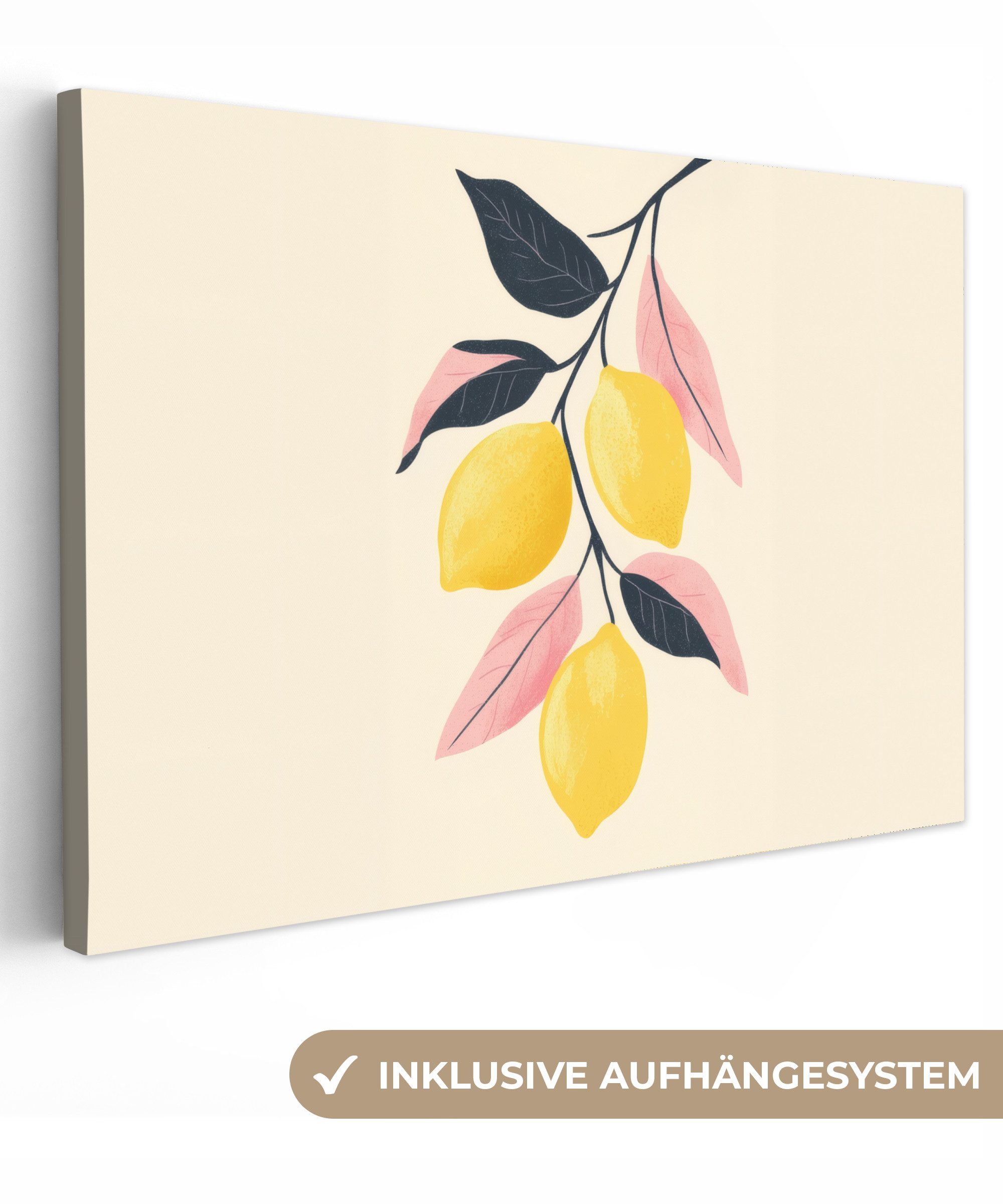 OneMillionCanvasses® Leinwandbild Zitronen - Leuchtend gelb - Zweig - Blätt günstig online kaufen