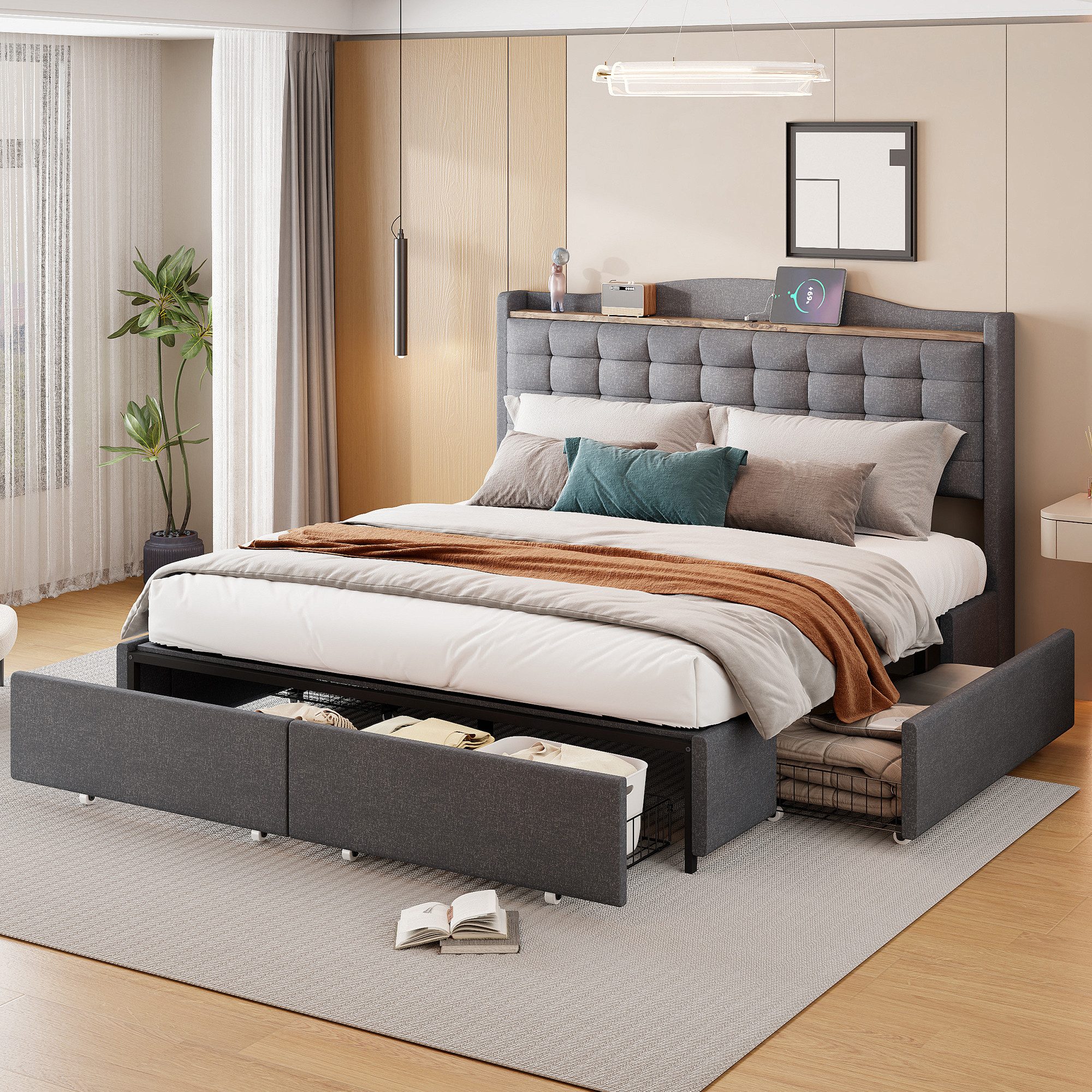 Flieks Polsterbett, Doppelbett 160x200cm mit USB-Ladeanschluss günstig online kaufen