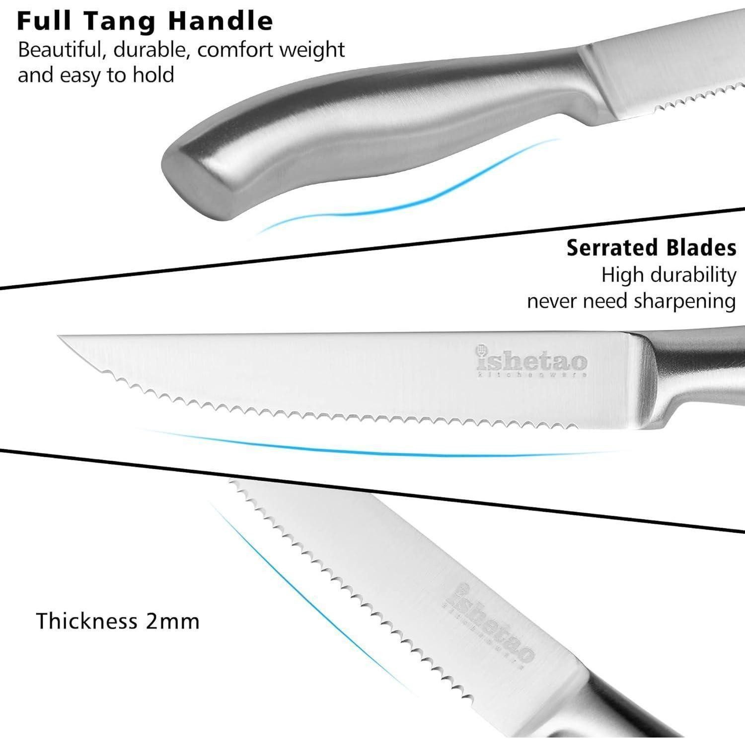 LuxusKollektion Steakmesser Steakmesser Set 6-teilig Edelstahl Wellenschliff spülmaschinengeeignet – Bild 4 von 5