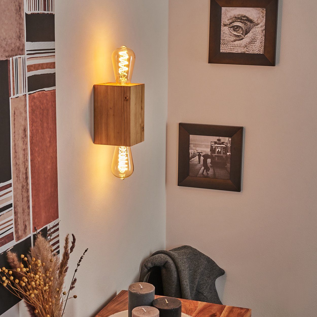 hofstein Lichtspiel in Wand, der Holz Wandleuchte 2xE27 Wandlampe Leuchtmittel, Natur mit »Poggiodomo« aus an ohne