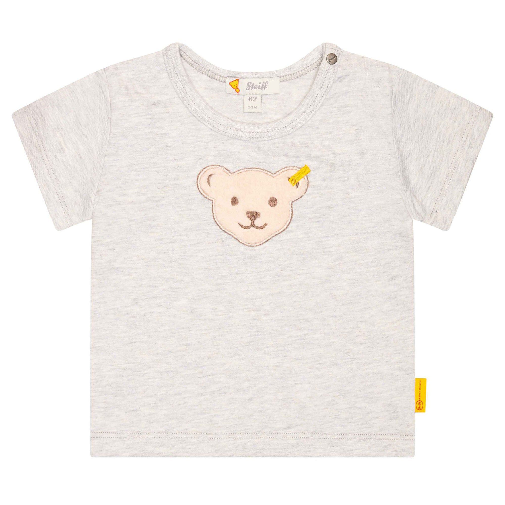 Steiff Langarmshirt Baby T-Shirt - Basic, Kurzarm, Teddy-Applikation Grau