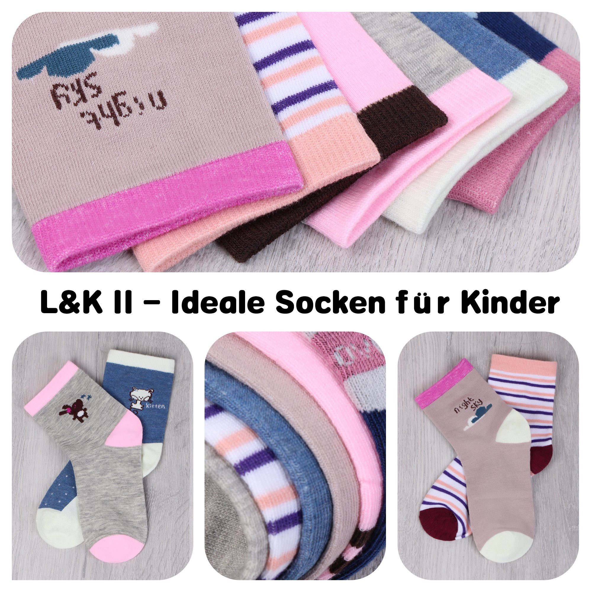 L&K-II Langsocken 2803-2809 (Beutel, 10/12 Paar) Mädchen Socken aus Baumwolle
