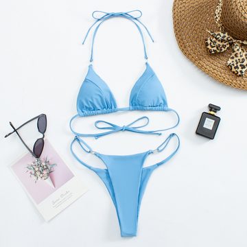 Vividia Bustier-Bikini Neuer Damenbikini, einfarbiger Riemchenbikini-Strandbadeanzug