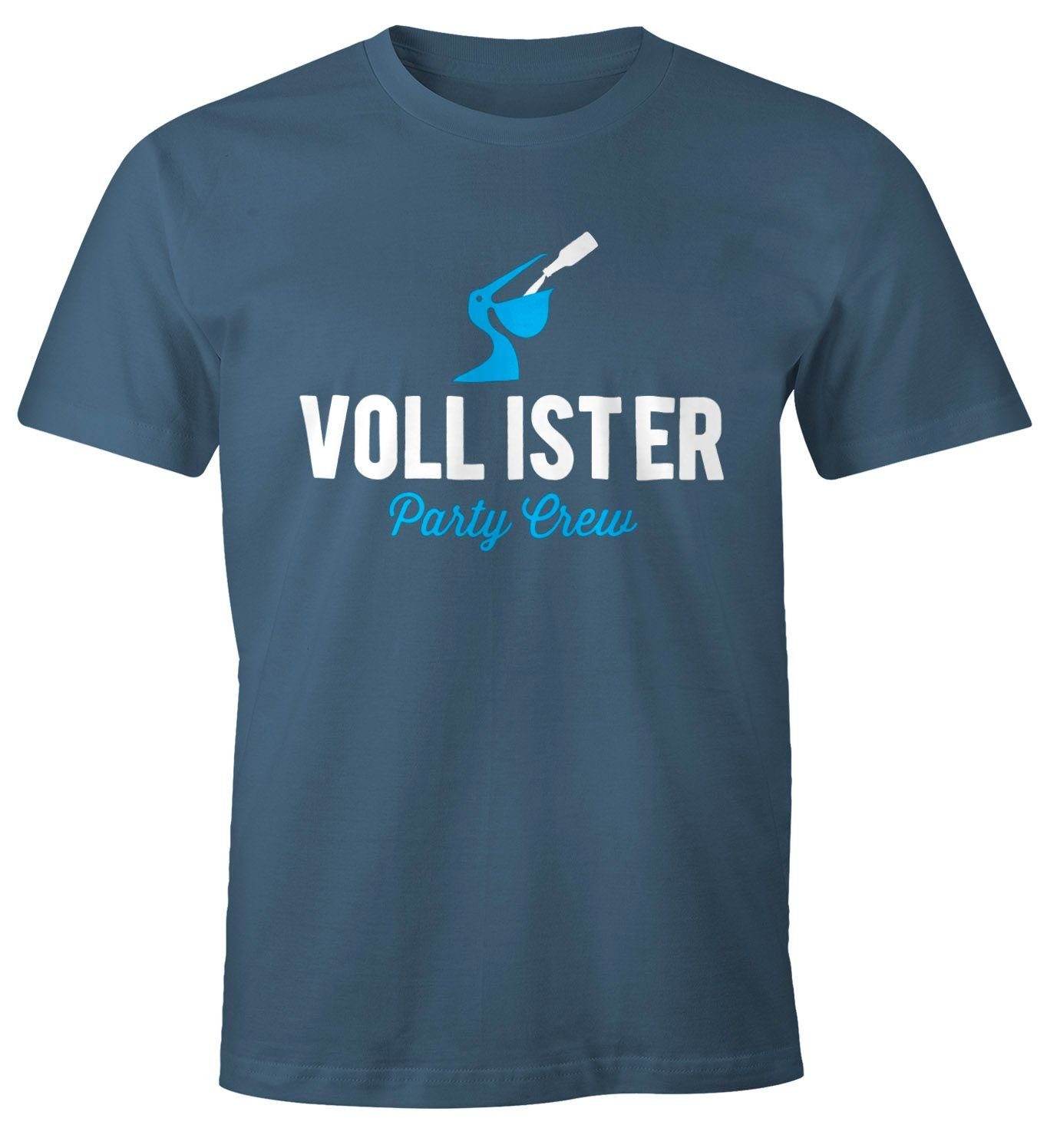 Herren T-Shirt Print Print-Shirt Bier Lustiges mit Fun-Shirt MoonWorks Moonworks® blau Vollister