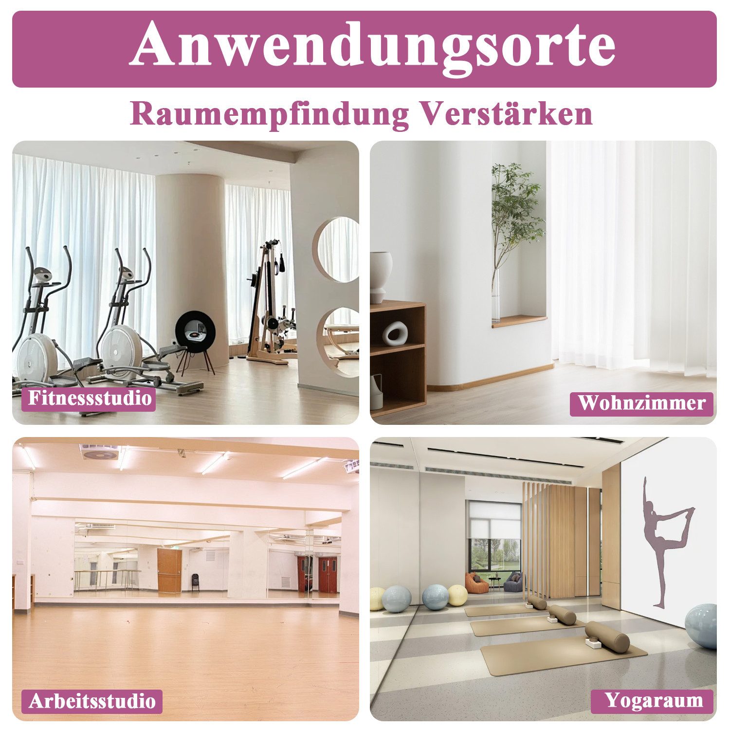Elemango Ganzkörperspiegel Home Gym Spiegel, 143*60-2PCS Vollkörperspiegel für Yoga, Tanzraum, Yoga Spiegel, Gehärztes Glas, ohne Rahmen, Garage Fitness