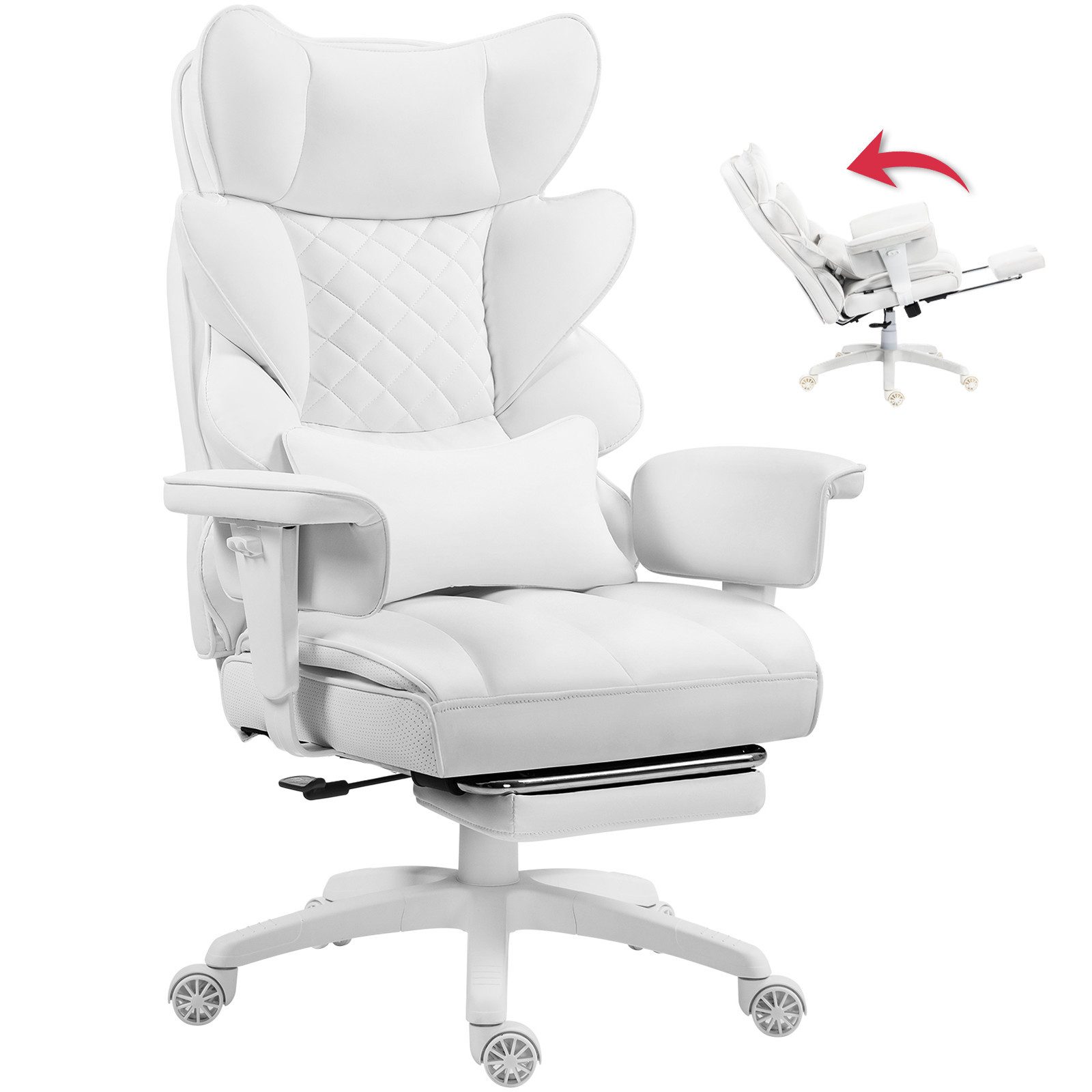 Dowinx Gaming-Stuhl Bürostuhl Ergonomisch mit Taschenfeder-Kissen (Packung), Chefsessel mit weiche Rückenlehne und verstellbare Lendenkissen