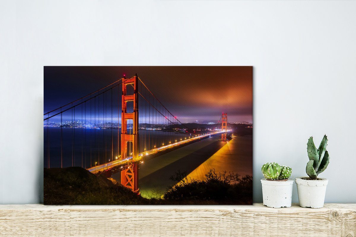 Golden Nacht OneMillionCanvasses® St), Wandbild beleuchtet, Aufhängefertig, Leinwandbild bei cm Gate Die Leinwandbilder, Bridge Wanddeko, (1 30x20