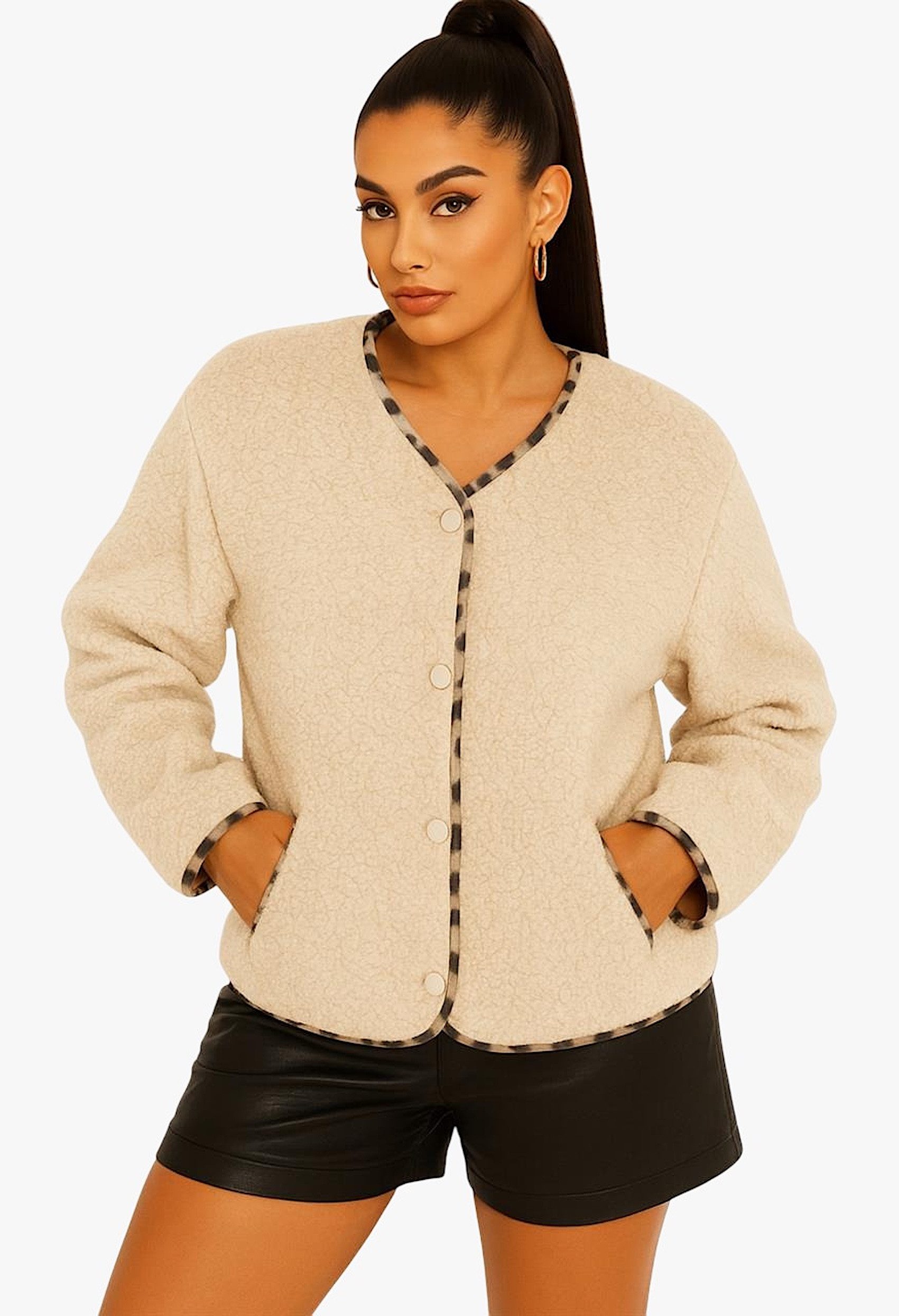 Worldclassca Fellimitatjacke Worldclassca Teddy Jacke Warm Kuschelig Leopar günstig online kaufen